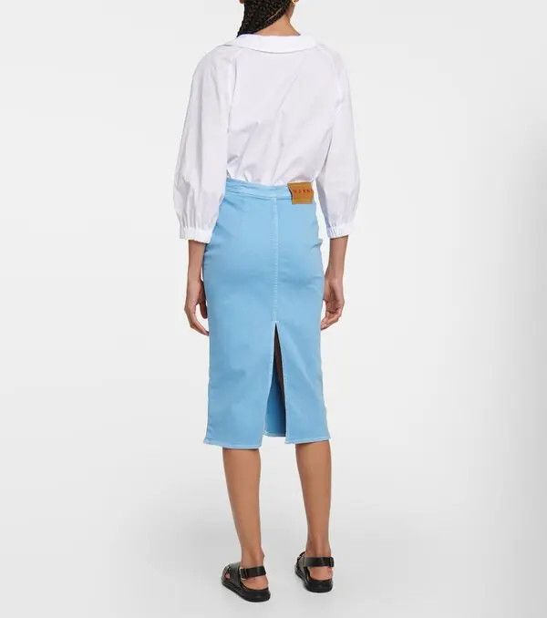 Marni o1y1125 Denim Midi Skirt in Light Blue Size 28" / US 6 / IT 42 - 3 Thumbnail