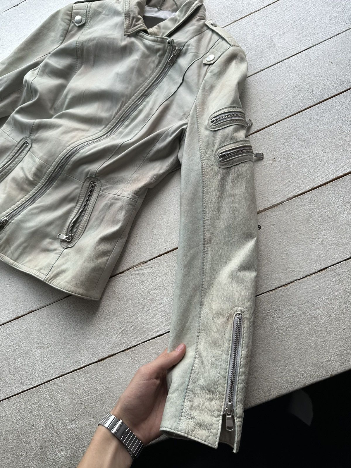 Other 🚨Y2K RICK OWENS TYPE DIRTY SLIM FIT ZIP LEATHER JACKET Size XS / US 0-2 / IT 36-38 - 3 Thumbnail
