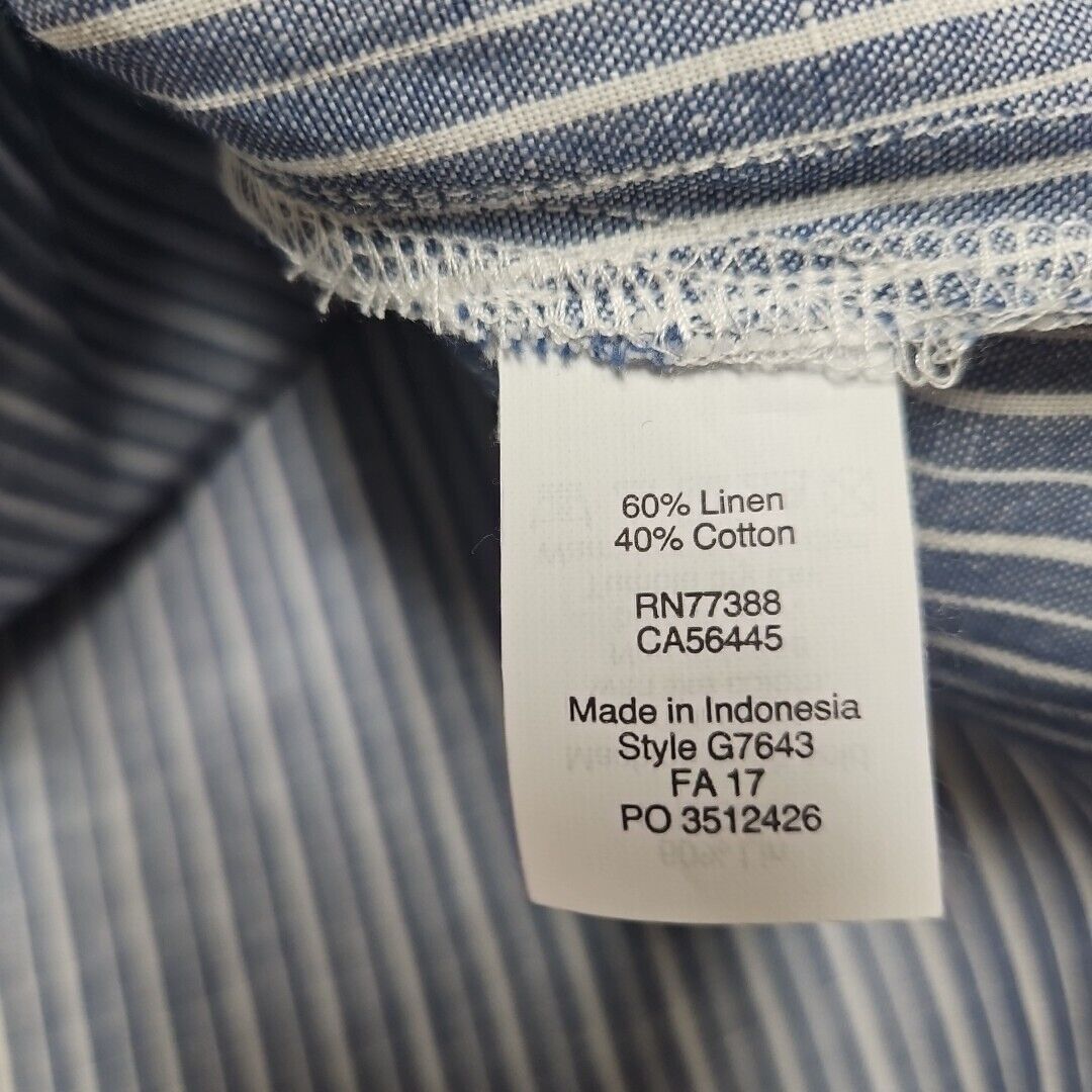 J.Crew J Crew Linen Blend Top Womens 12 Blue Striped Ruffle Collar Size XL / US 12-14 / IT 48-50 - 8 Thumbnail