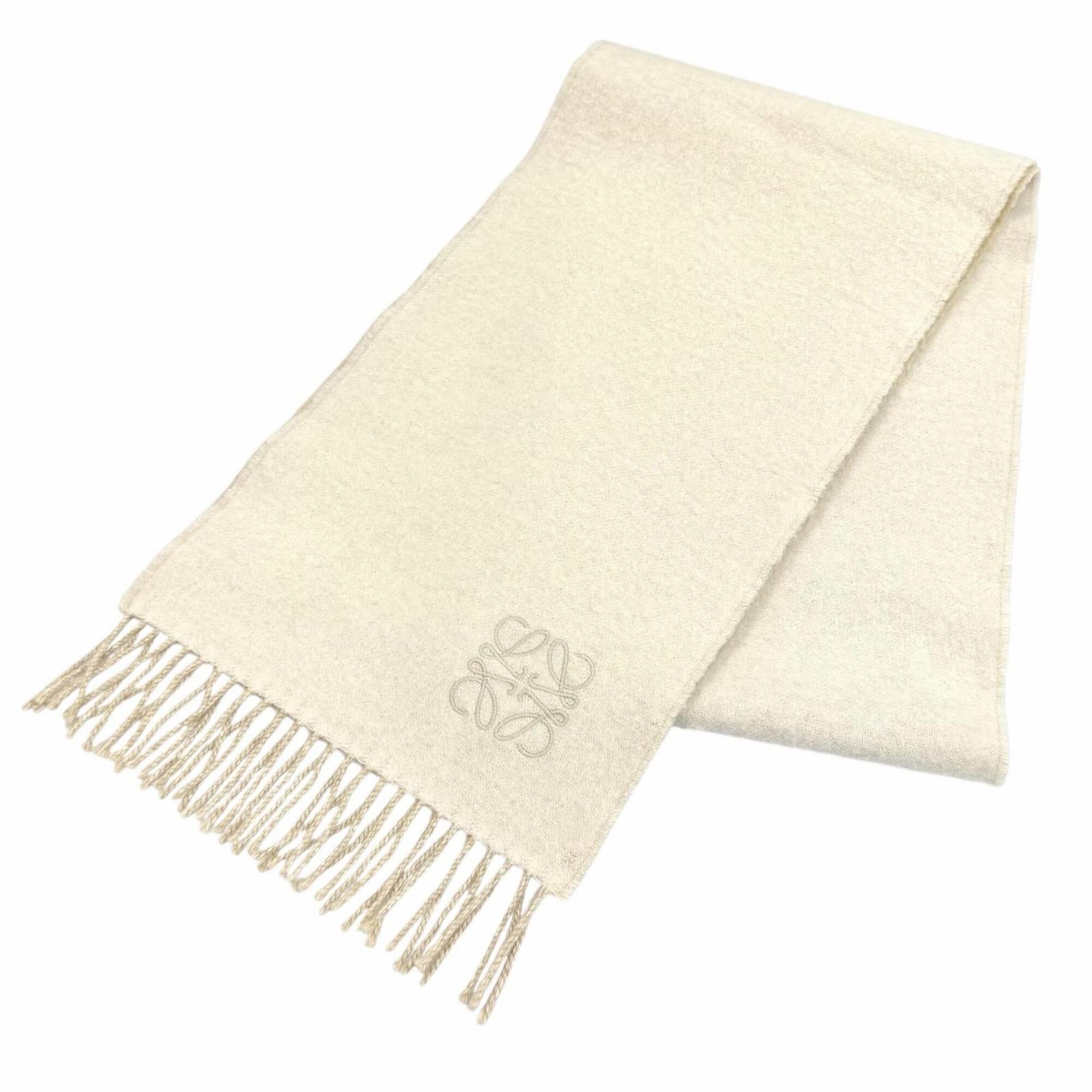 Loewe LOEWE F810250X01 Bicolor Scarf/Muffler, Wool/Cashmere Blend, Ivory/Sand, Current Model, Anagram Embroidery, Fringe Stole/Muffler, Made in England, Authentic, Women's Size ONE SIZE - 1 Thumbnail