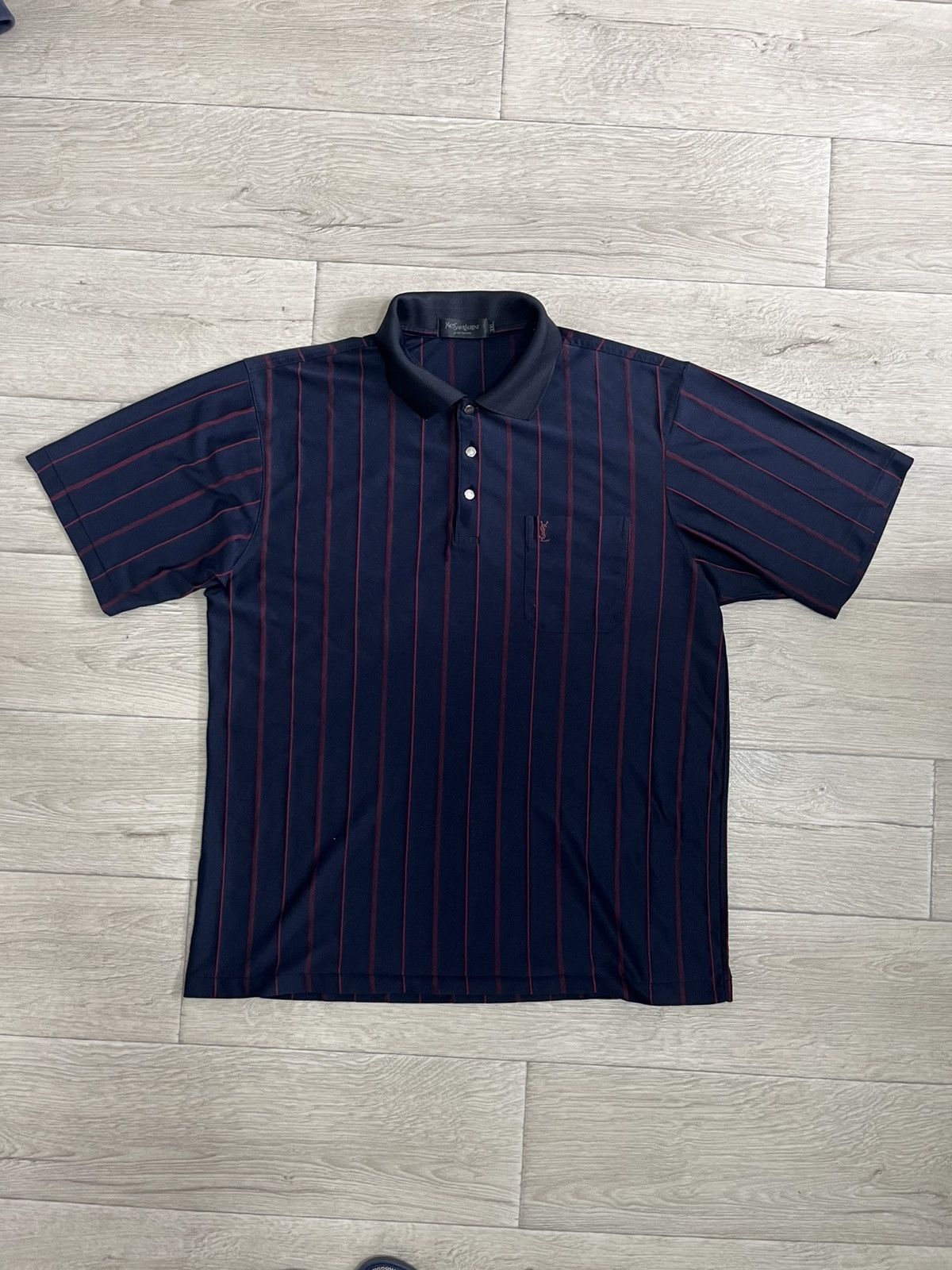 Vintage Yves Saint Laurent YSL Vintage Silk Polo T-Shirt Striped Size US XL / EU 56 / 4 - 1 Thumbnail
