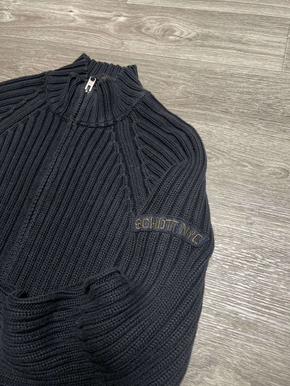 Schott Vintage Schott NYC Black Ribbed Knit Full Zip Sweater USA Size US XL / EU 56 / 4 - 3 Thumbnail