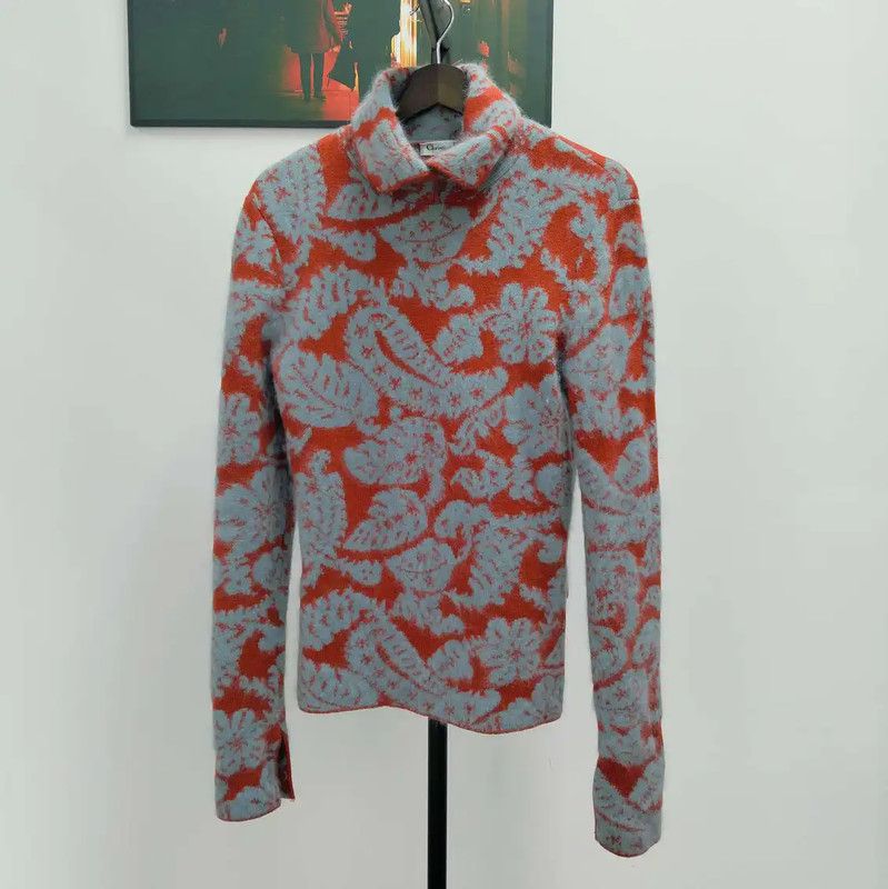 Dior Dior Women's Orange Wool Long Sleeve Sweater 0089 Size L / US 10 / IT 46 - 1 Thumbnail