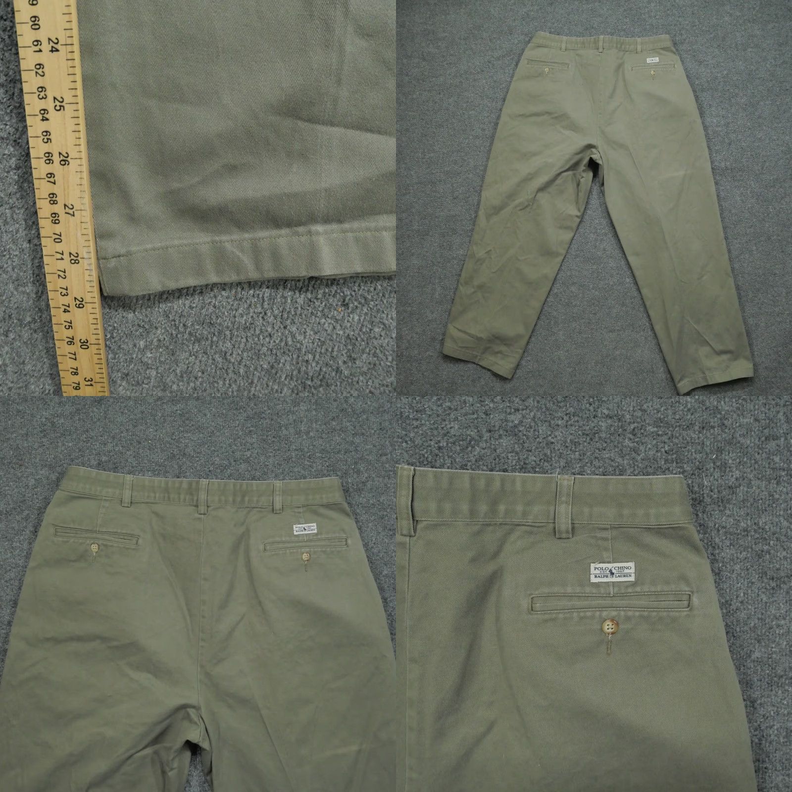 Ralph Lauren VINTAGE Ralph Lauren Pants Men 38x30 Chino Cotton Twill 90s Brown Grey Pleated Waist 37 in Straight Front Casual Size US 37 - 8 Thumbnail
