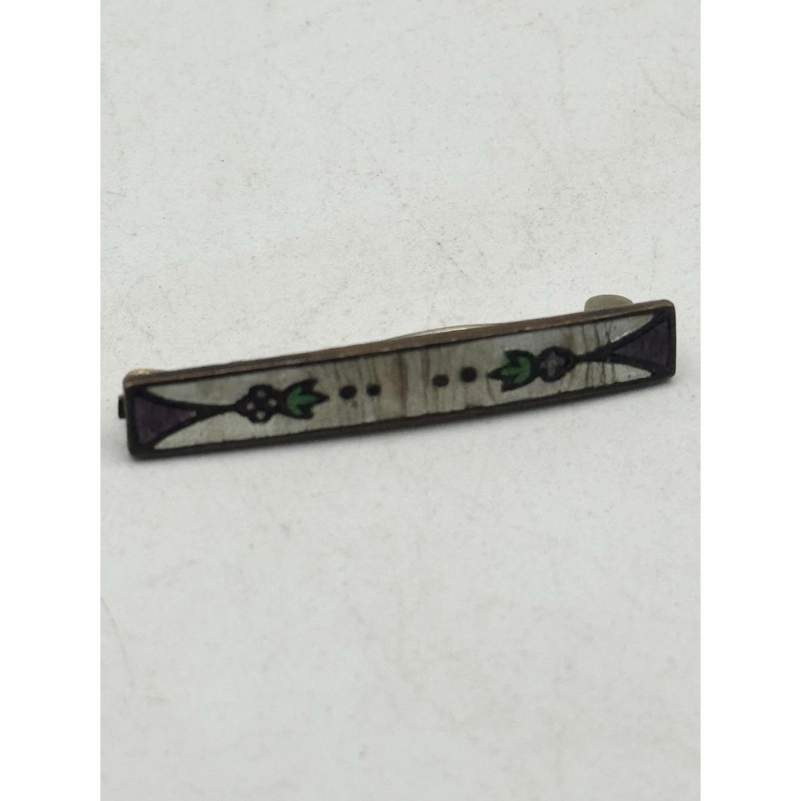 Vintage Estate Guilloche enamel floral bar pin Size ONE SIZE - 3 Thumbnail