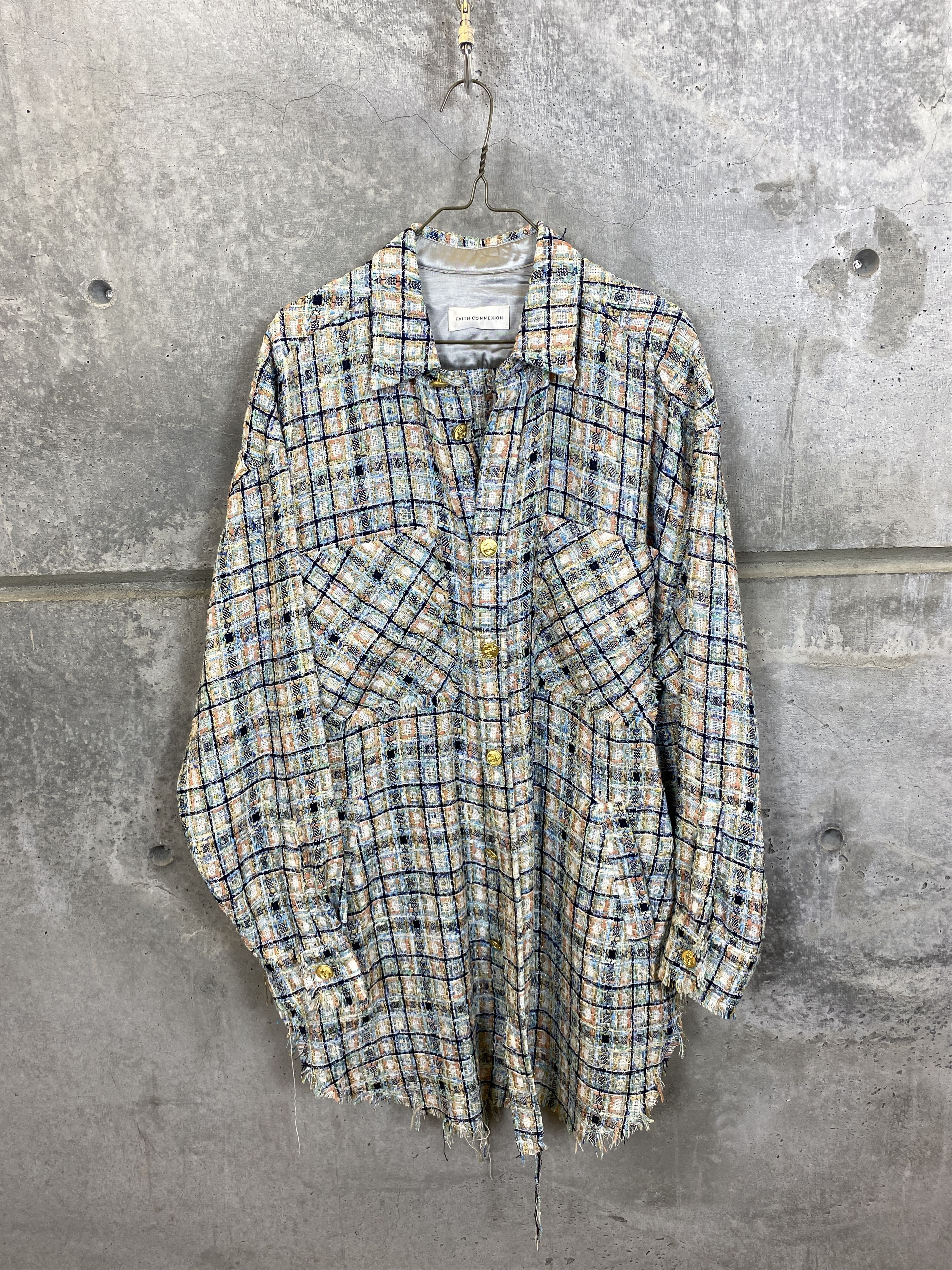 FAITH CONNEXION PLAID TWEED OVERSIZED SHIRT JACKET