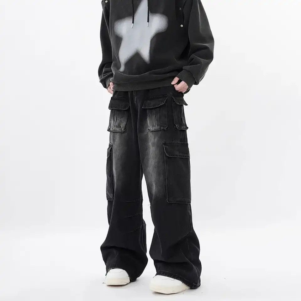 Japanese Brand × Vintage Cargo Jeans Men Big Pocket Loose Size US 35 - 1 Thumbnail