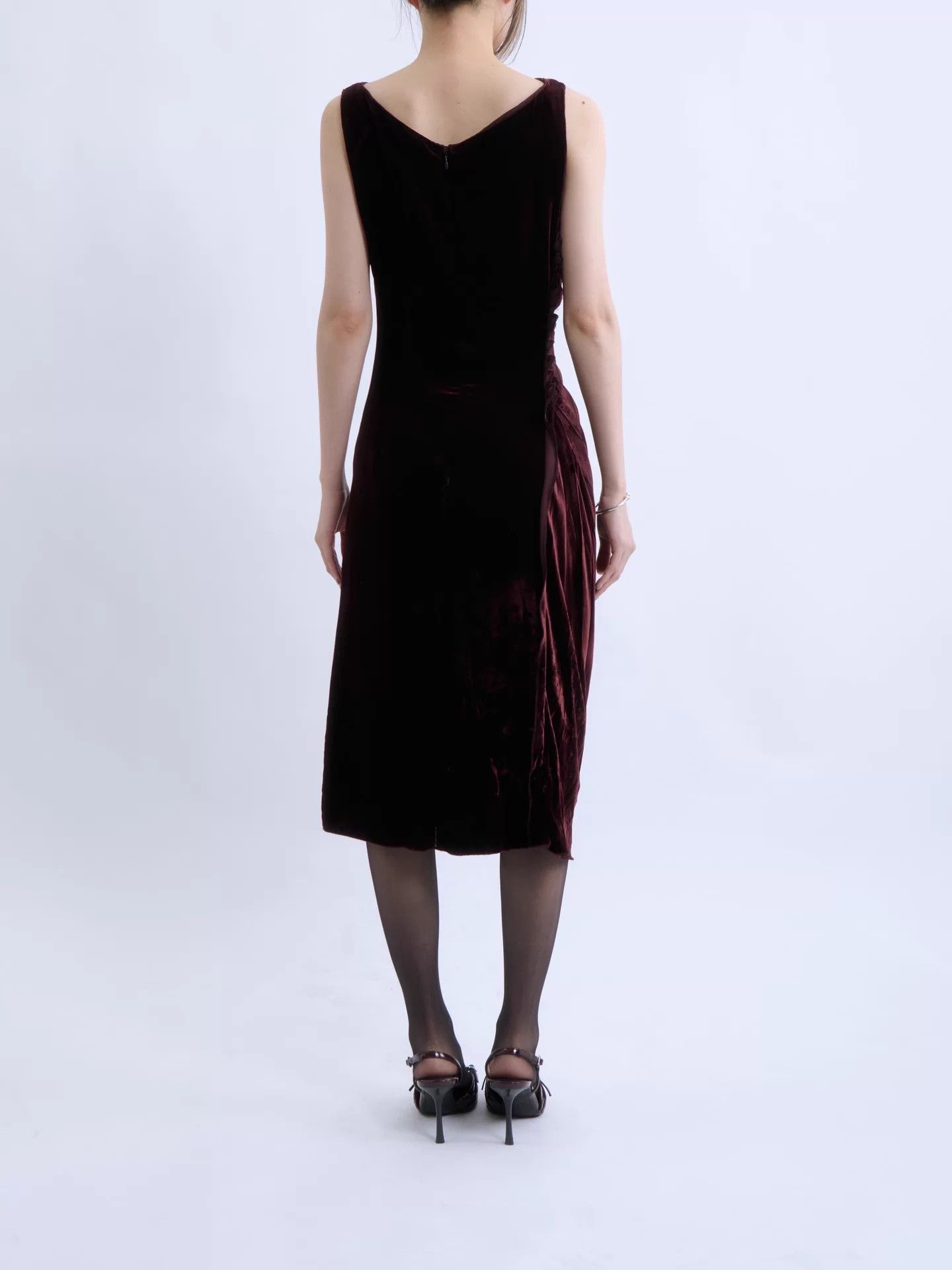 Prada PRADA Wine Red Velvet Asymmetric Pleated Dress Size S / US 4 / IT 40 - 5 Thumbnail