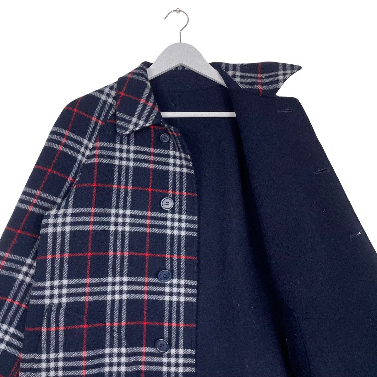 Burberry Prorsum × Vintage 💥VTG BURBERRYS NAVY BLUE CHECK REVERSIBLE BUTTON PARKA Size US M / EU 48-50 / 2 - 10 Thumbnail