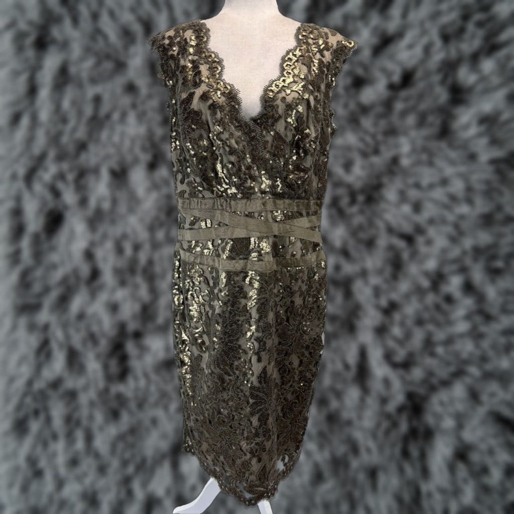 Tadashi Shoji Tadashi Shoji Sequin Lace Cocktail Dress, Gold, Size 16, Womens Size XXL / US 16-18 / IT 52-54 - 1 Thumbnail