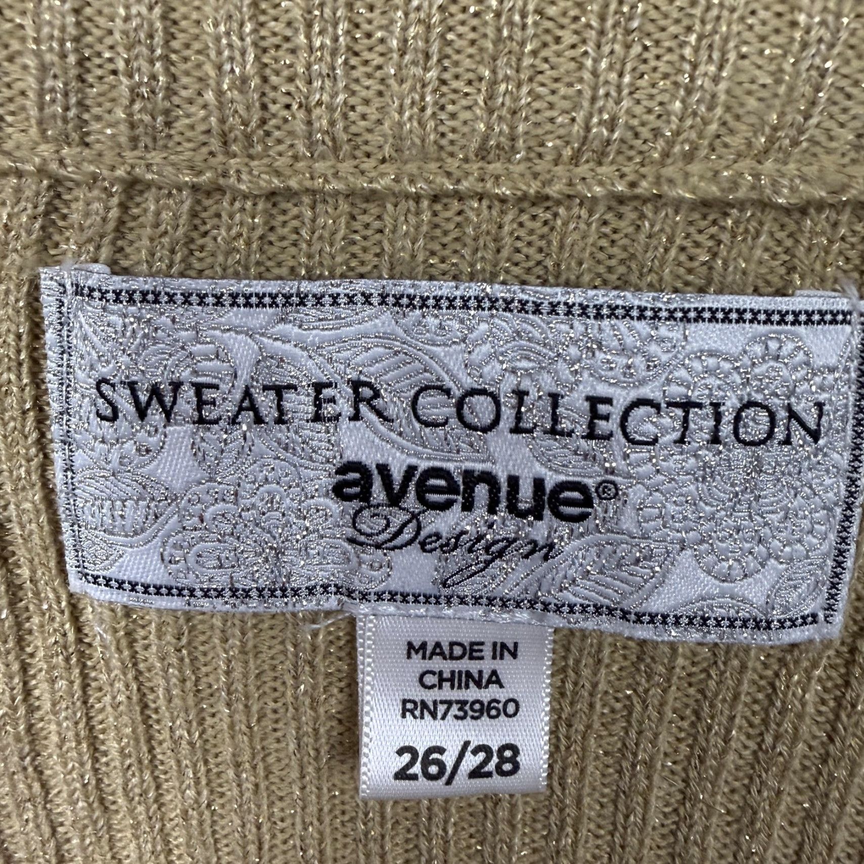 Avenue Avenue Cardigan Womens 26/28 Plus Gold Metallic Knit Open Front Boho Layering Size 4XL / US 24-26 - 5 Thumbnail