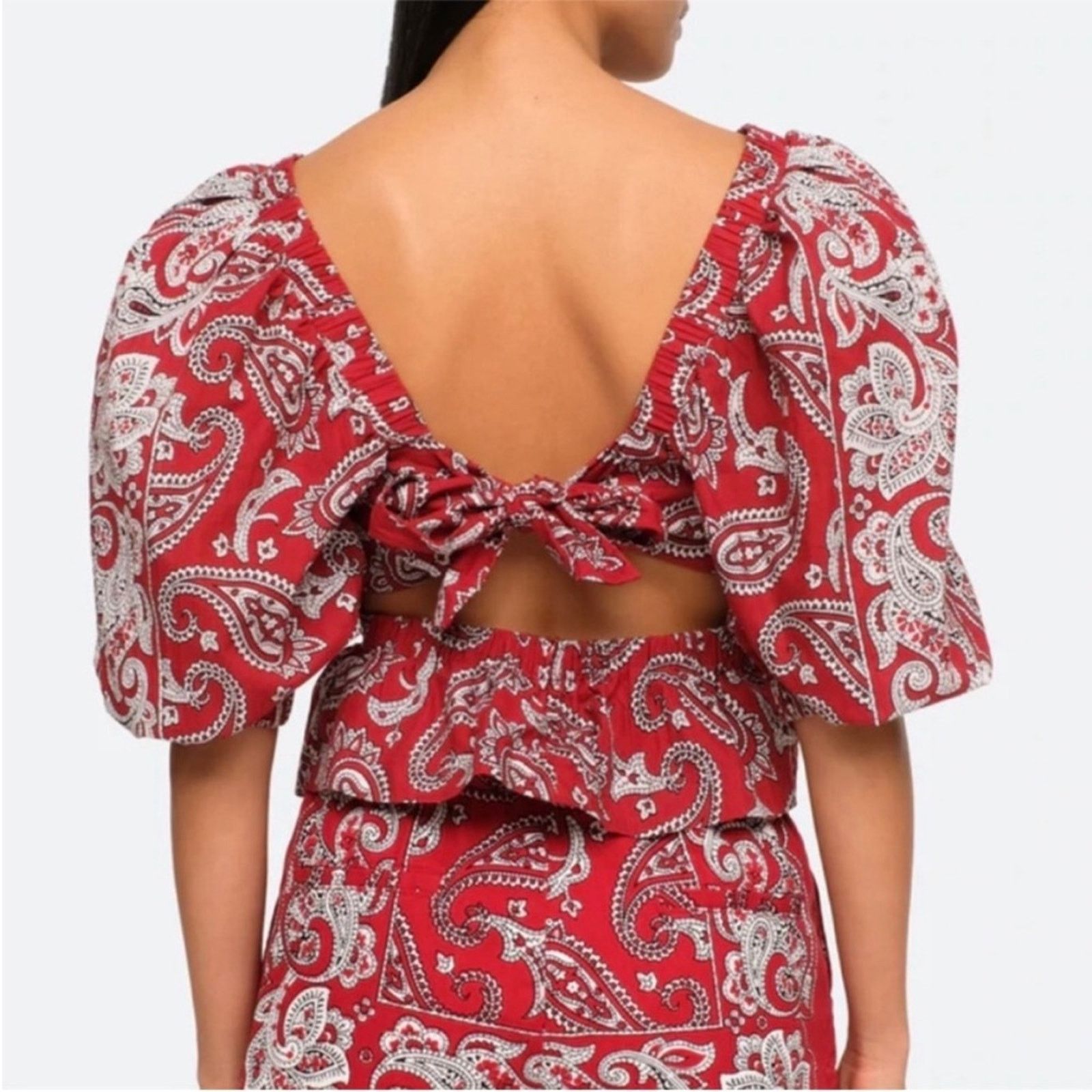 Sea New York Sea New York Red Theodora Paisley Blouse with Lace Detail Size M / US 6-8 / IT 42-44 - 4 Thumbnail
