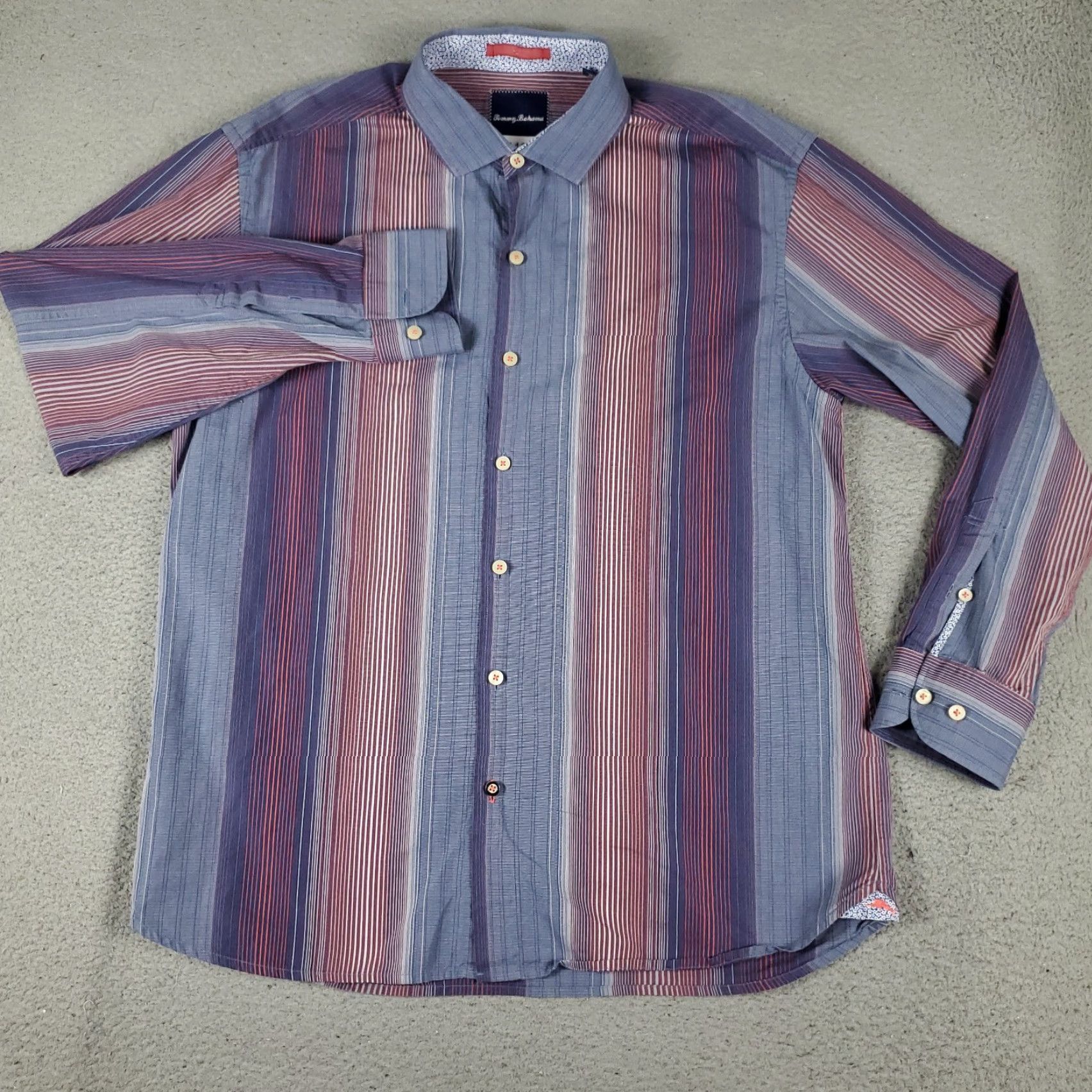 Tommy Bahama Tommy Bahama Shirt Mens Large Purple Blue Striped Cotton Button Up Long Sleeve Size US L / EU 52-54 / 3 - 2 Thumbnail