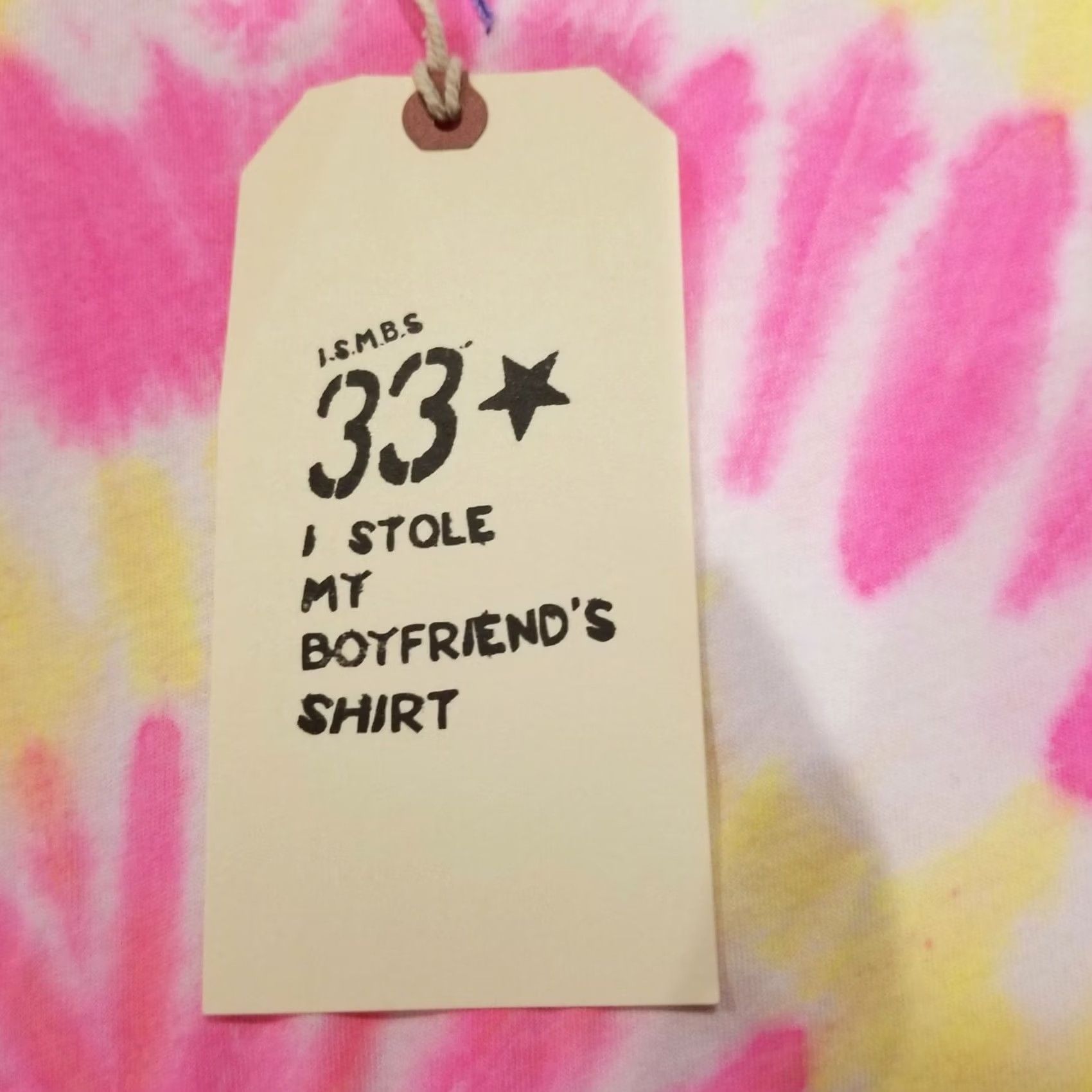 Pinko I Stole My Boyfriend's Shirt Pacific Grove Pink Tie-Dye One Size New NWT Crew Neck Short Sleeve Embroidered Cotton T-Shirt Womens Size ONE SIZE - 6 Thumbnail