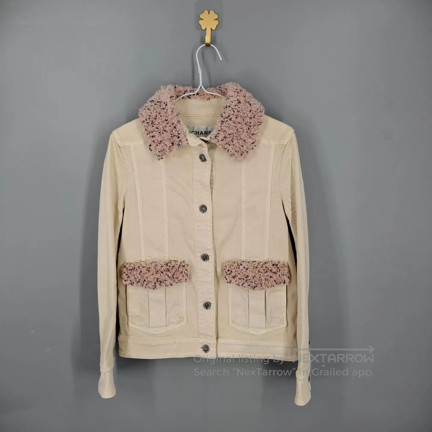 Chanel Chanel Off-White Fur Collar Crystal Button Denim Jacket| Size XS / US 0-2 / IT 36-38 - 1 Thumbnail