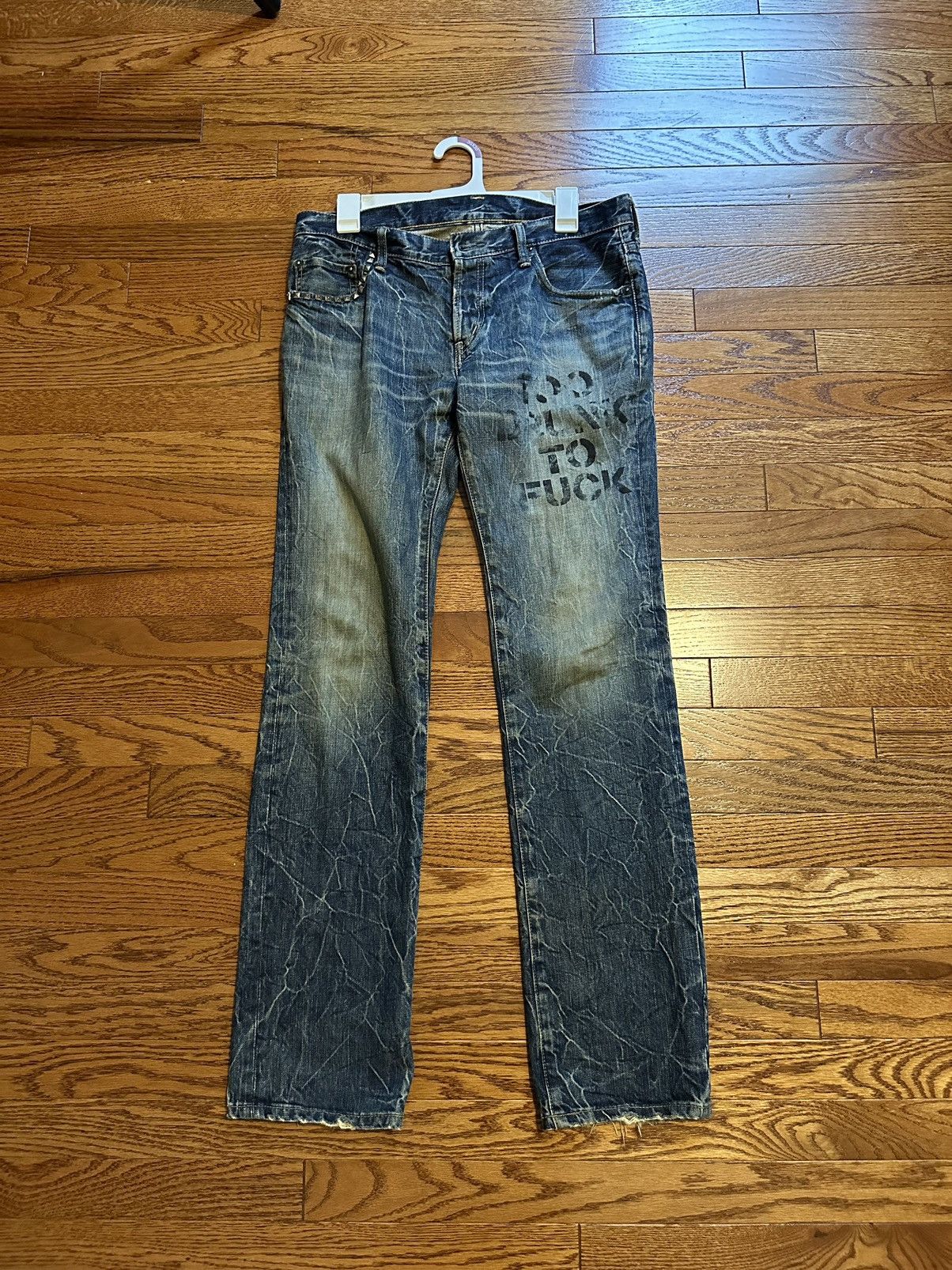 image of Hysteric Glamour Too Drunk To Fu Denim in Blue, Men's (Size 30)