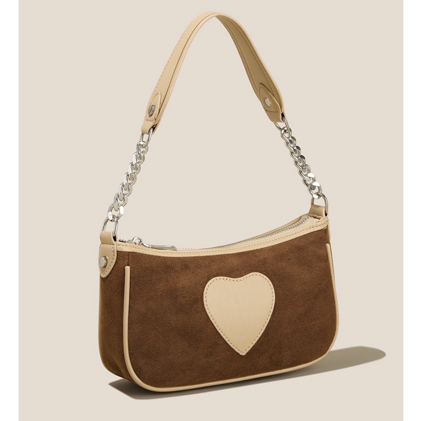 Shein Y2K Brown Heart Baguette Bag Shoulder Bag Purse, Women's