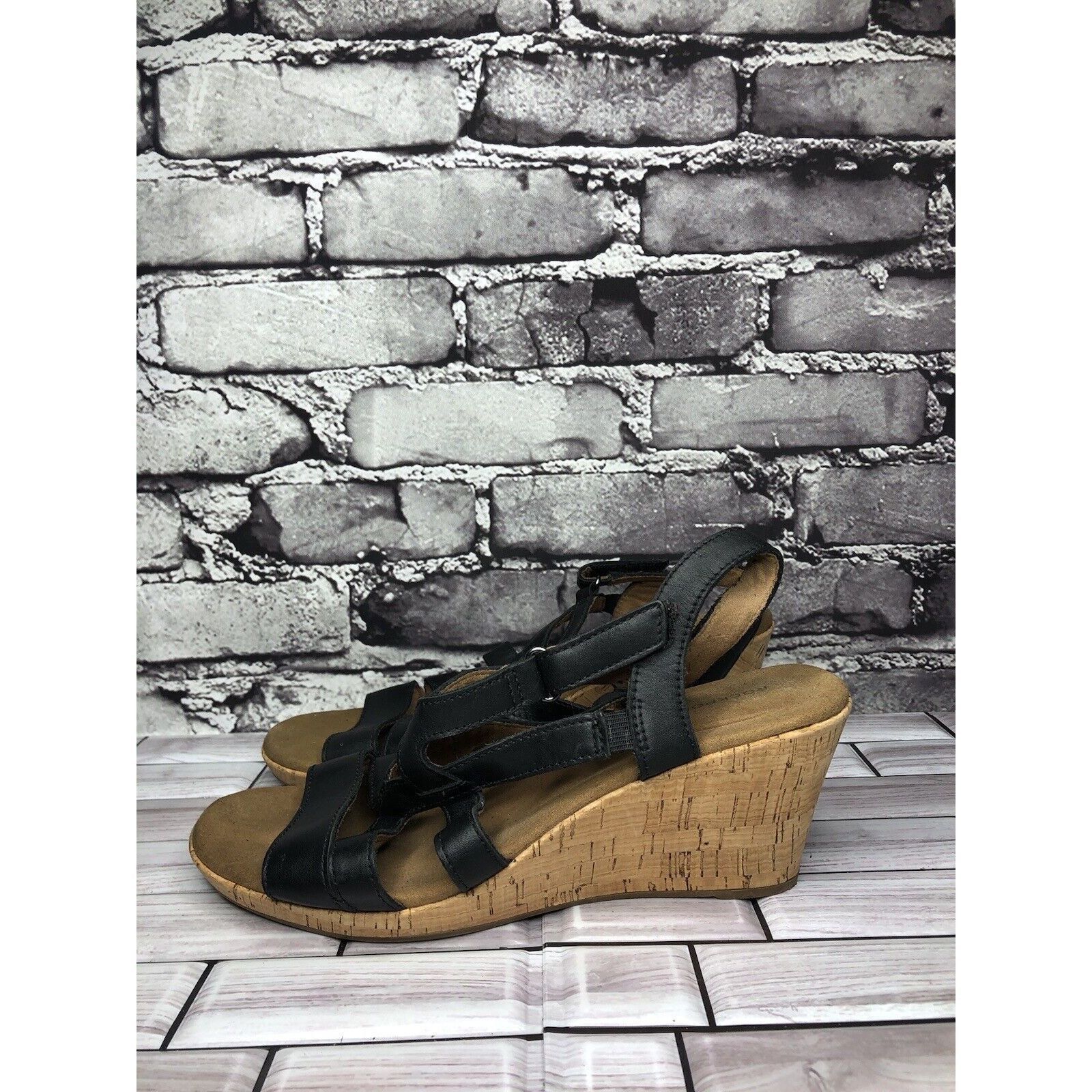Rockport Rockport Black Leather Casual Cork Wedge Strappy Sandals Wom Size US 8.5 / IT 38.5 - 19 Thumbnail