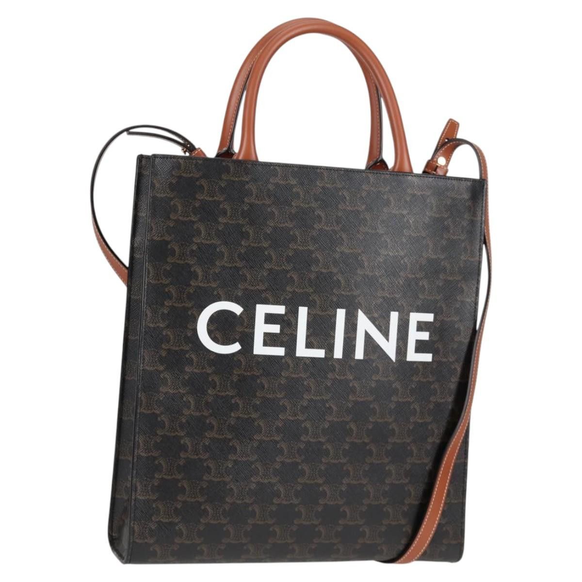 Celine Triomphe Vertical Cabas Shoulder Bag Pvc Leather Black Gold Auth Nb491M, Women's