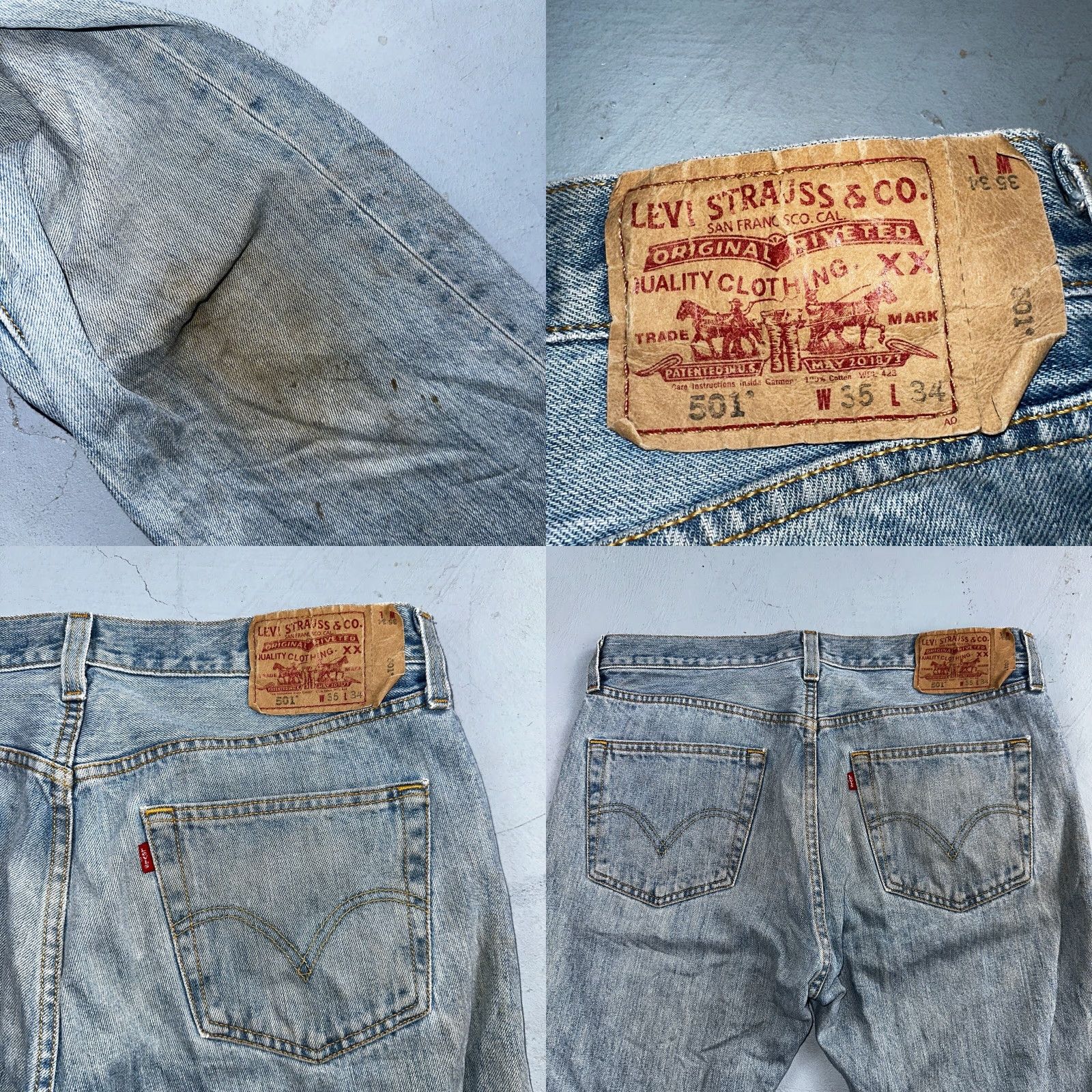 Levi's VINTAGE Levis 501 XX Y2K Straight Leg Jeans Blue Light Wash 35x34 Act 34x34 Size US 34 / EU 50 - 10 Thumbnail
