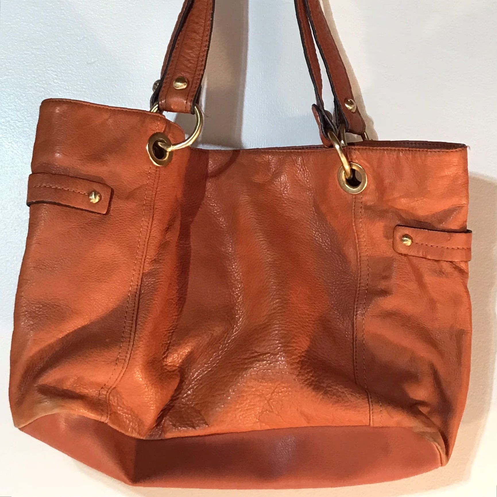 Liz Claiborne Liz Claiborne Orange Leather Tote Bag Large 16inW x 10inH Double Handle Women's Size ONE SIZE - 3 Thumbnail