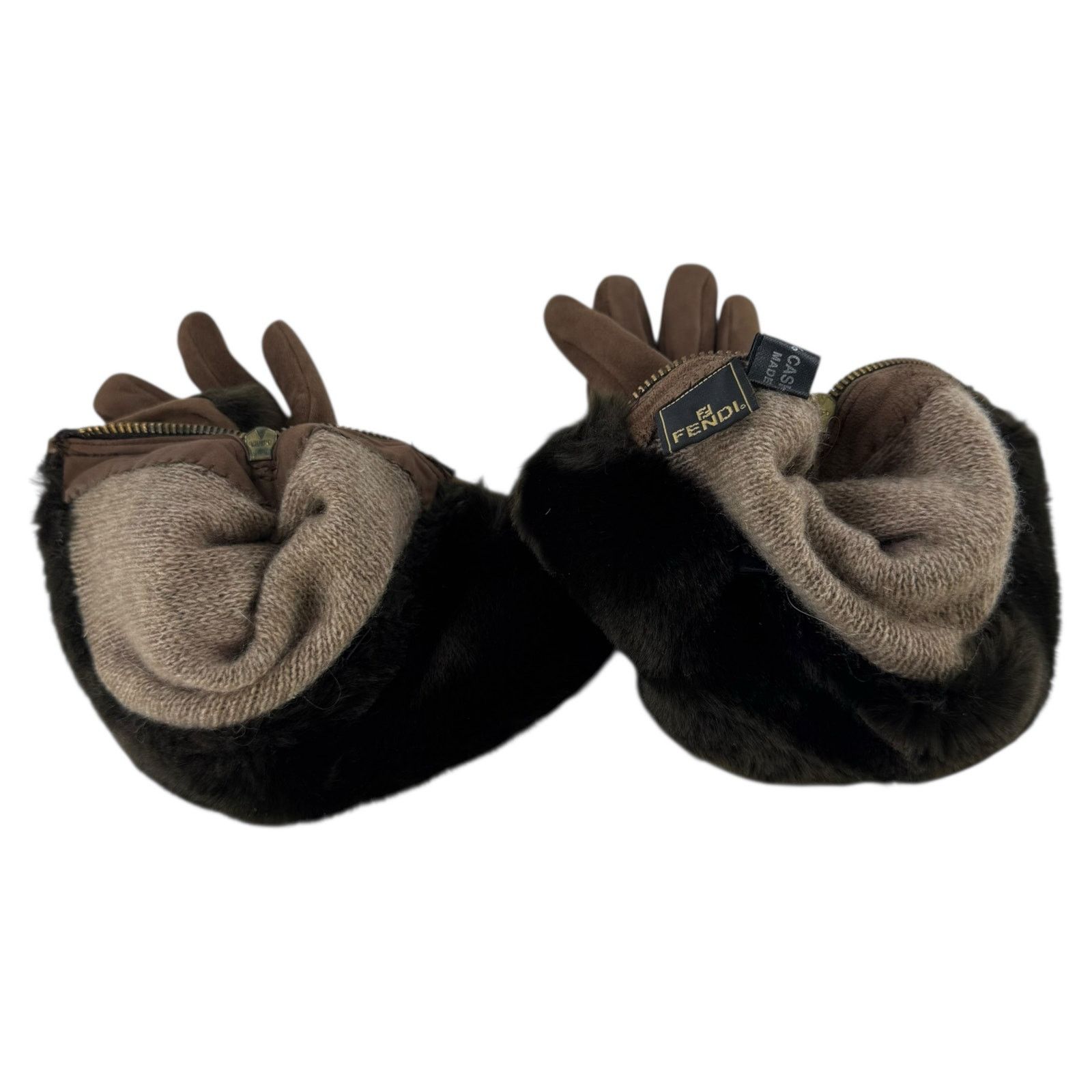 Fendi Fendi Brown Suede and Fur Gloves Size ONE SIZE - 3 Thumbnail