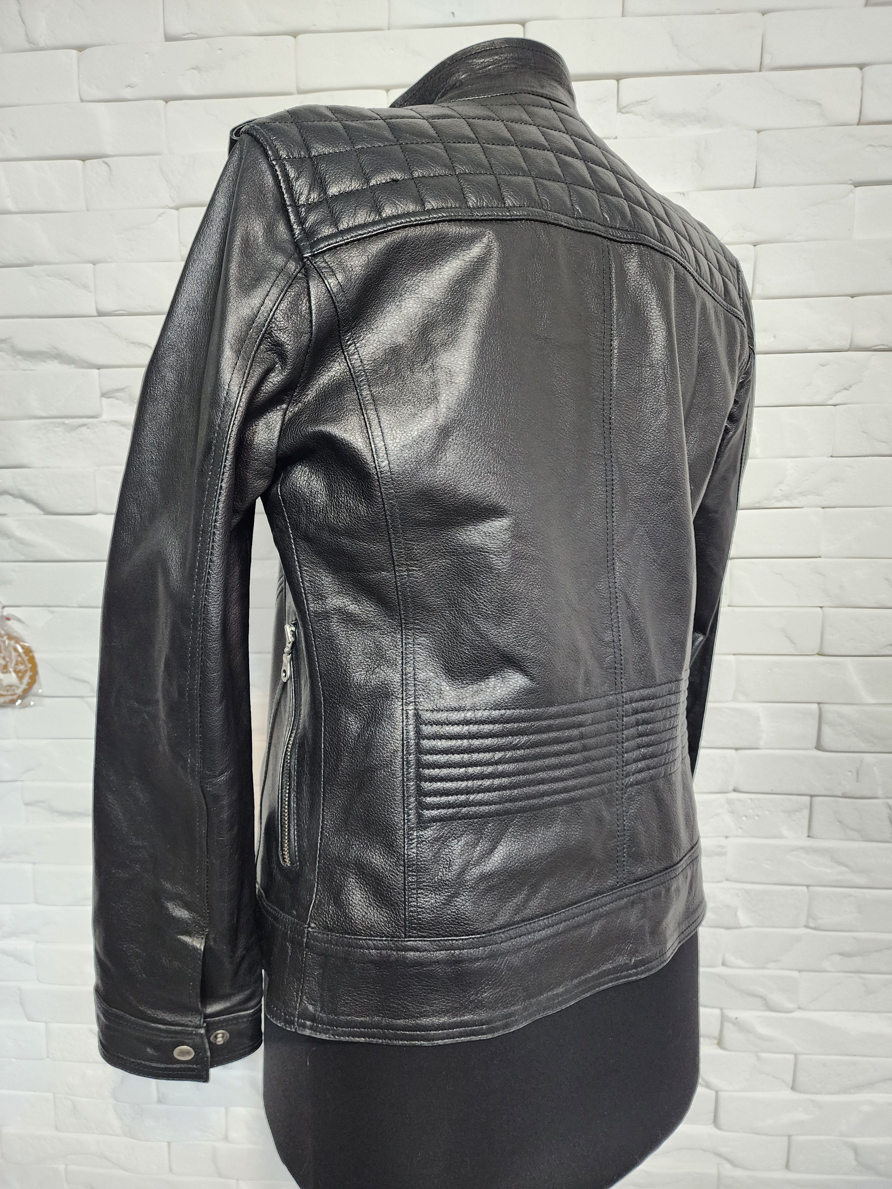 Other Black Leather Women's Jacket: Zippered Sport Style. Size XS / US 0-2 / IT 36-38 - 6 Thumbnail
