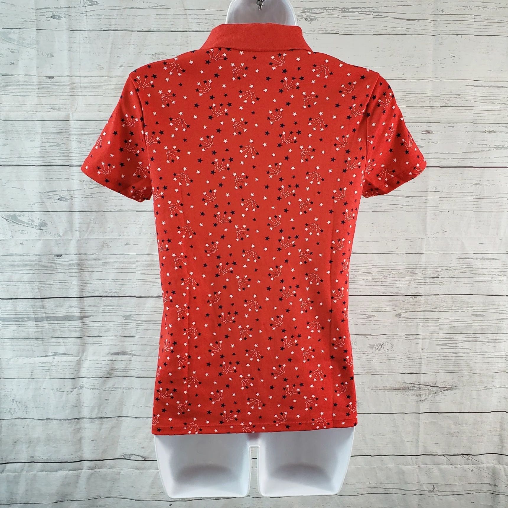 Lands' End VINTAGE? Lands End Polo Womens XS Red Star Print Short Sleeve Cotton Size 26" / US 2 / IT 38 - 4 Thumbnail