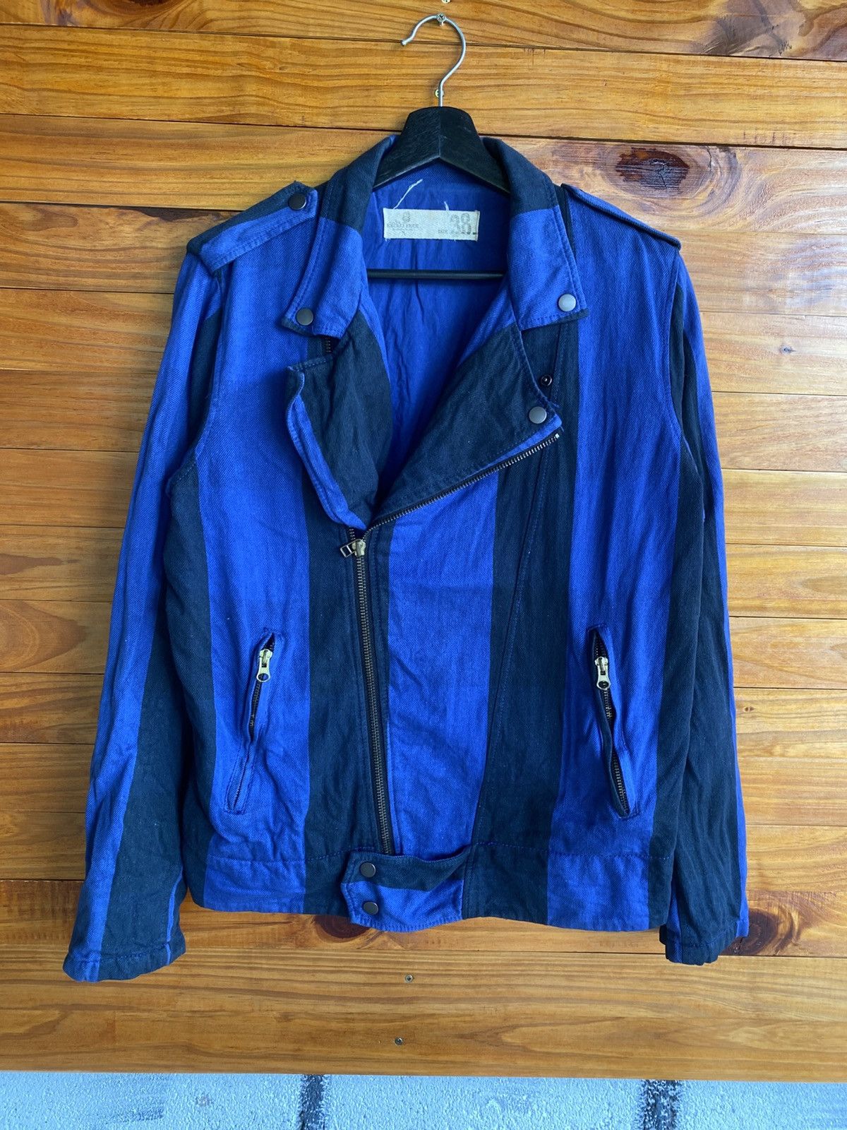 Japanese Brand Vintage Excellence Tokyo Black Blue Striped Cotton Biker Size US M / EU 48-50 / 2 - 3 Thumbnail