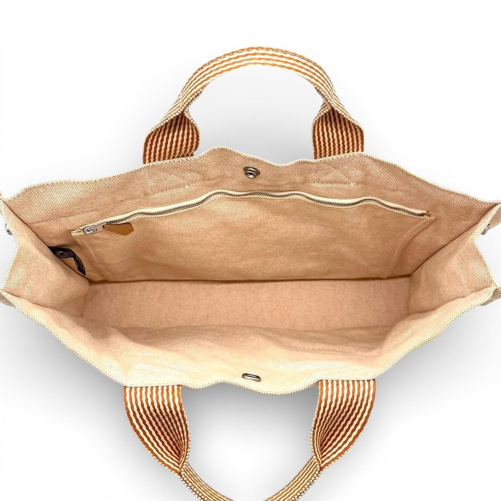Hermes Hermès - Beige Canvas Tote Bag with Brown Striped Handles Size ONE SIZE - 6 Thumbnail