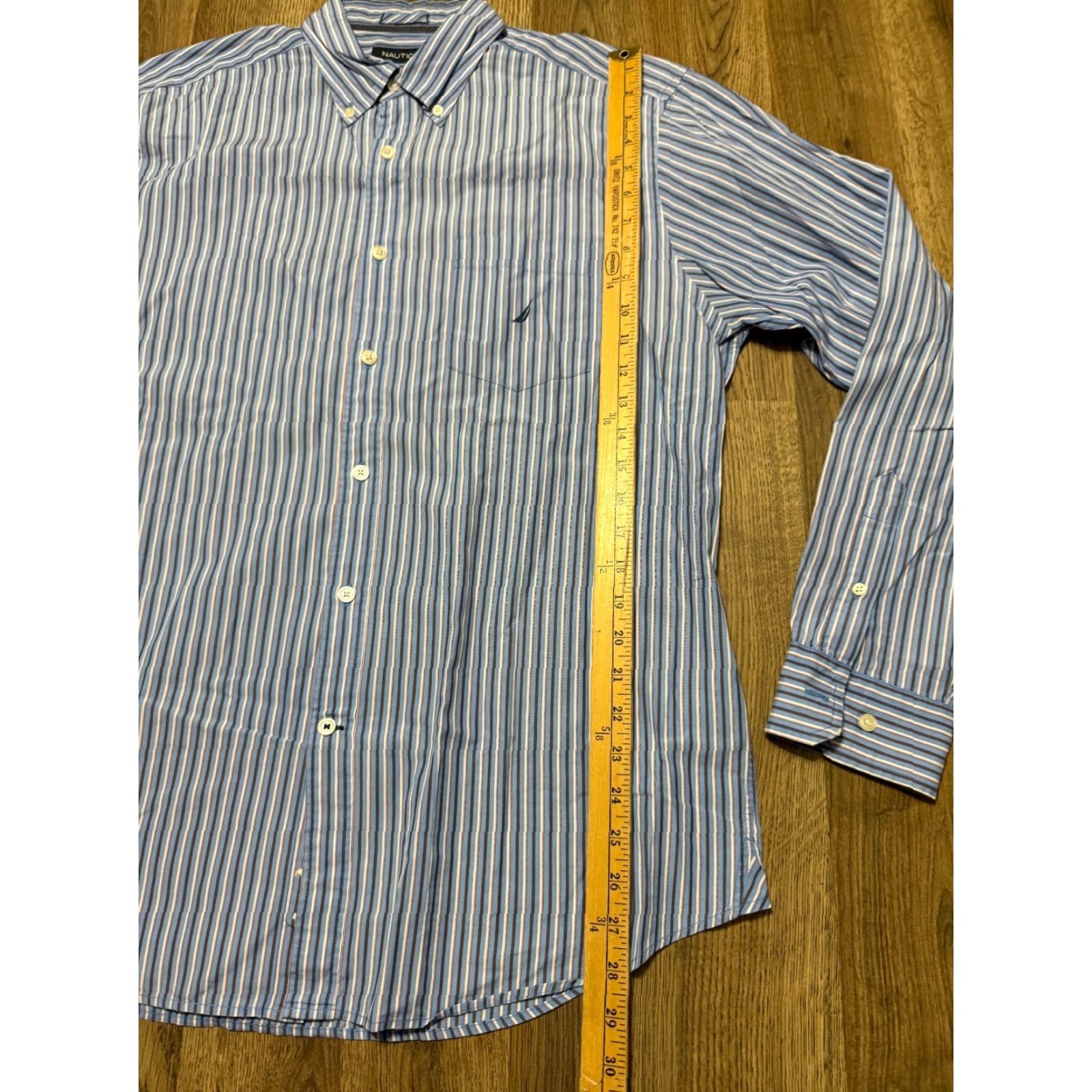 Nautica Nautica Shirt Mens Large Blue White Brown Striped Button Up 100s Two Ply Cotton Shirt Mens Large Blue Striped Button-Up Nautica Size US L / EU 52-54 / 3 - 7 Thumbnail