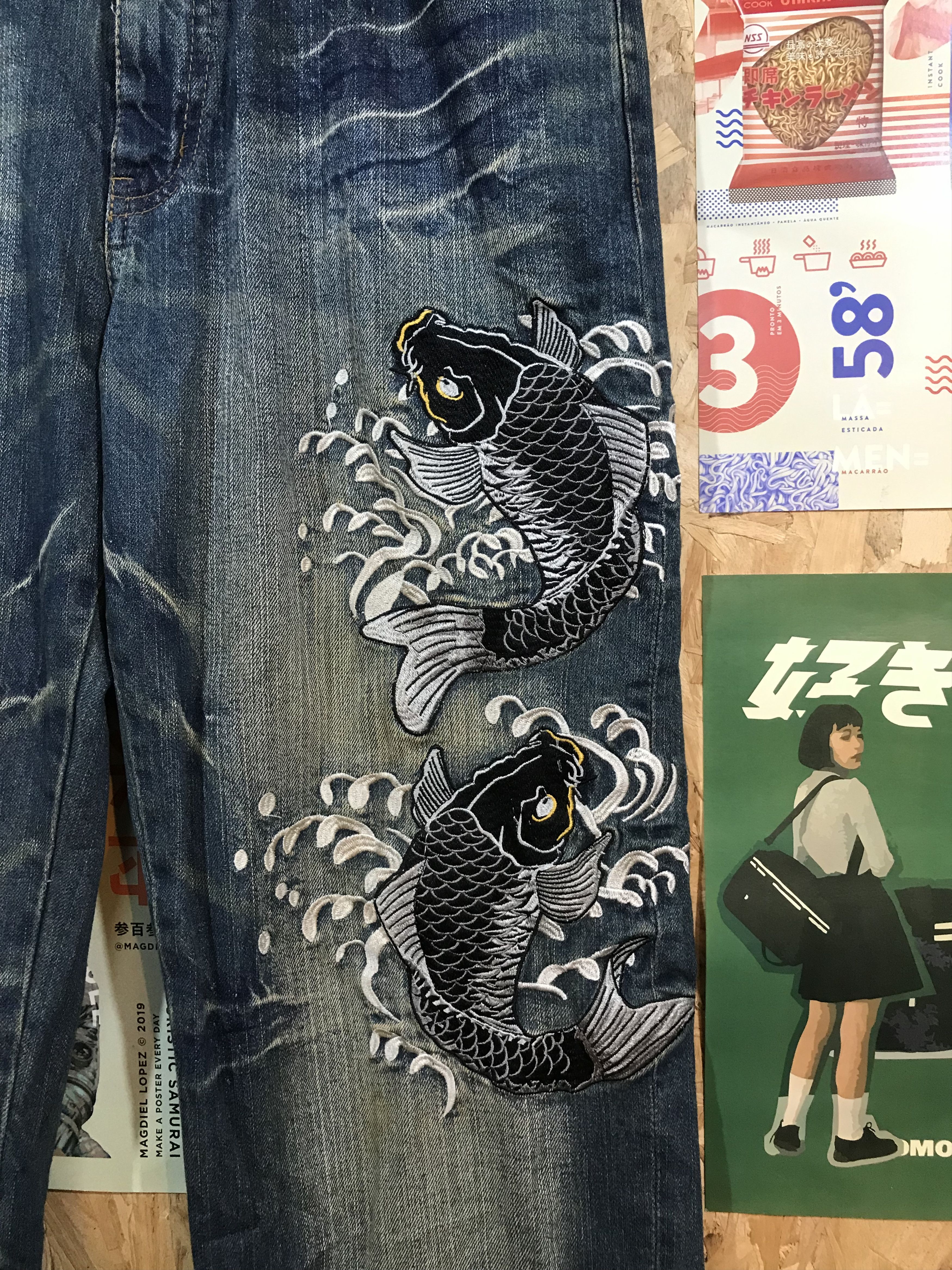 Japanese Brand Dominate Japanese Brand Koi Fish Embroidery Denim Pants Size US 33 - 3 Thumbnail