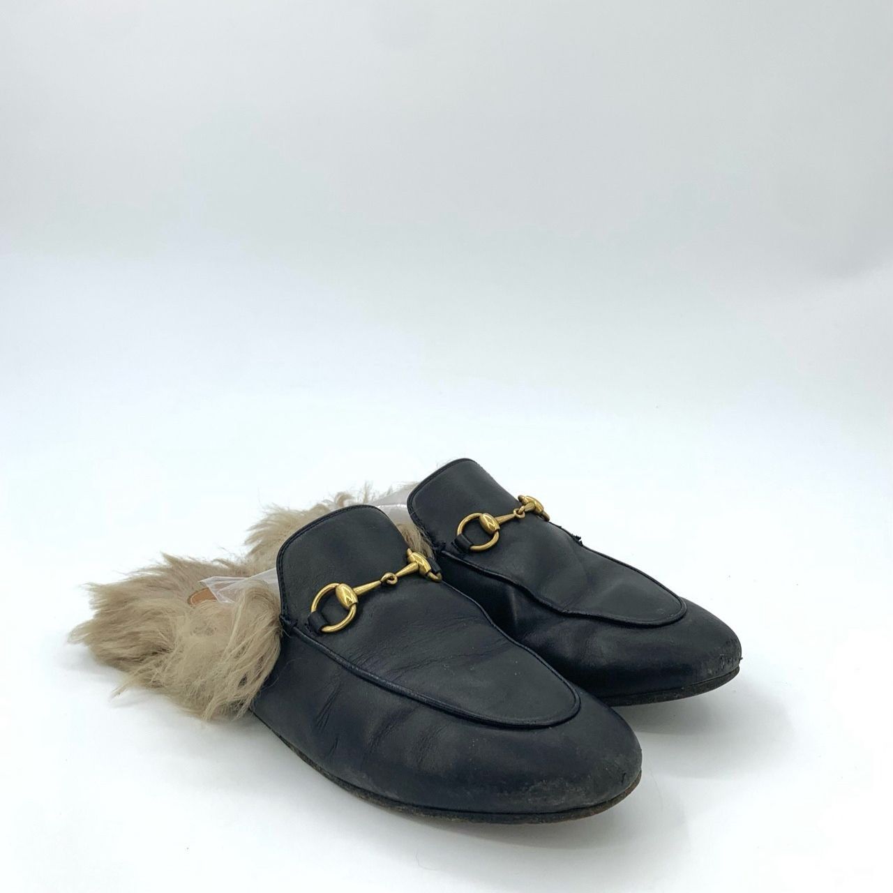 Gucci Gucci Black Leather & Fur Horsebit Slip-On Loafers Size US 8 / IT 38 - 2 Thumbnail