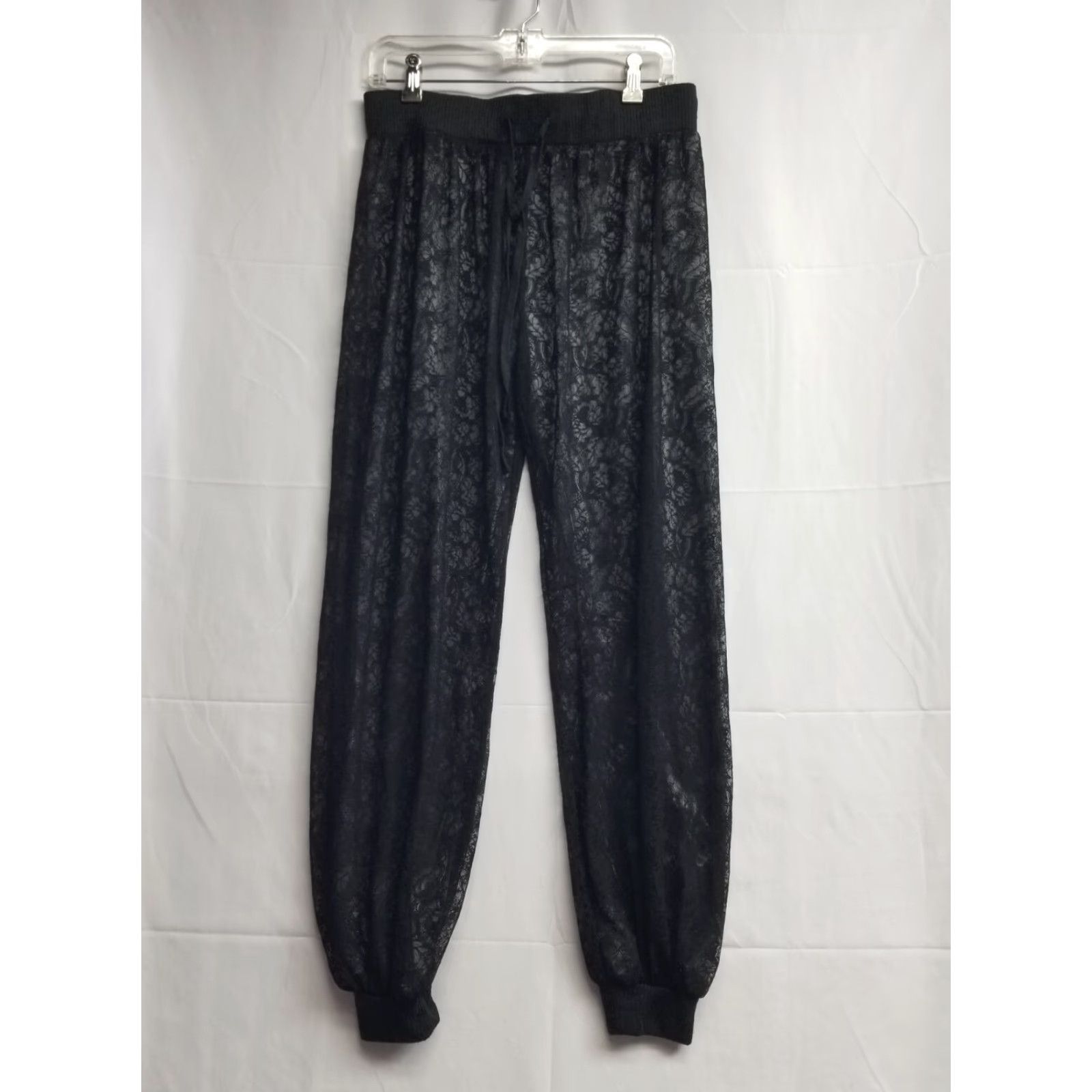 Anthropologie A'reve Pants Leg Trousers Sheer Crochet Black Size M Elastic Waist Wide Leg Tapered High Rise Bohemian Women Regular Dress Pants Size 32" / US 10 / IT 46 - 2 Thumbnail