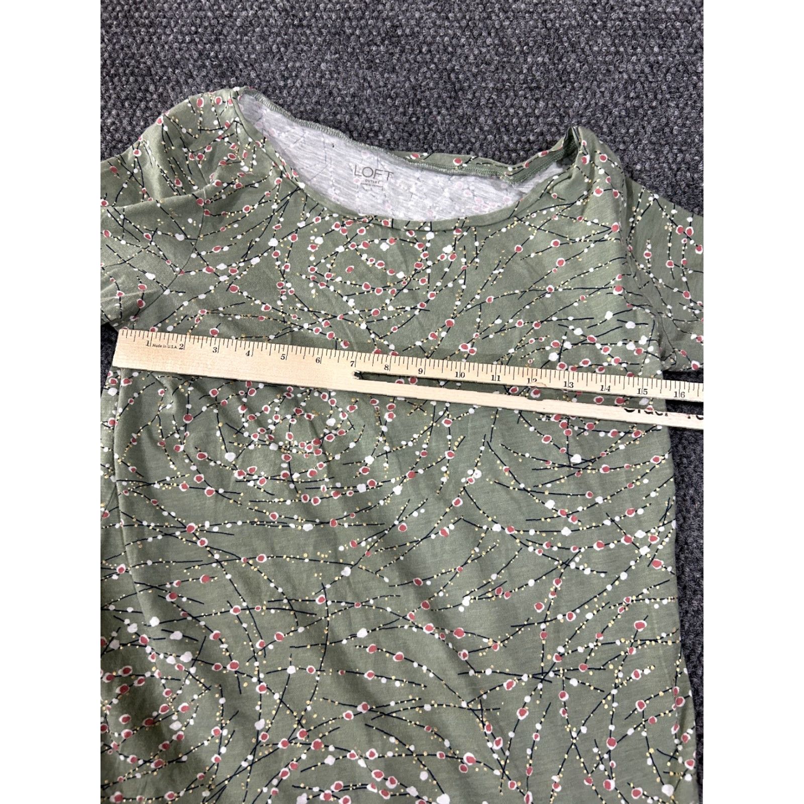 Loft LOFT Short Sleeve Top Womens XS Green Floral Casual Lightweight Blouse 100% Cotton Ruffle Regular Fit Round Neck Size XS / US 0-2 / IT 36-38 - 5 Thumbnail