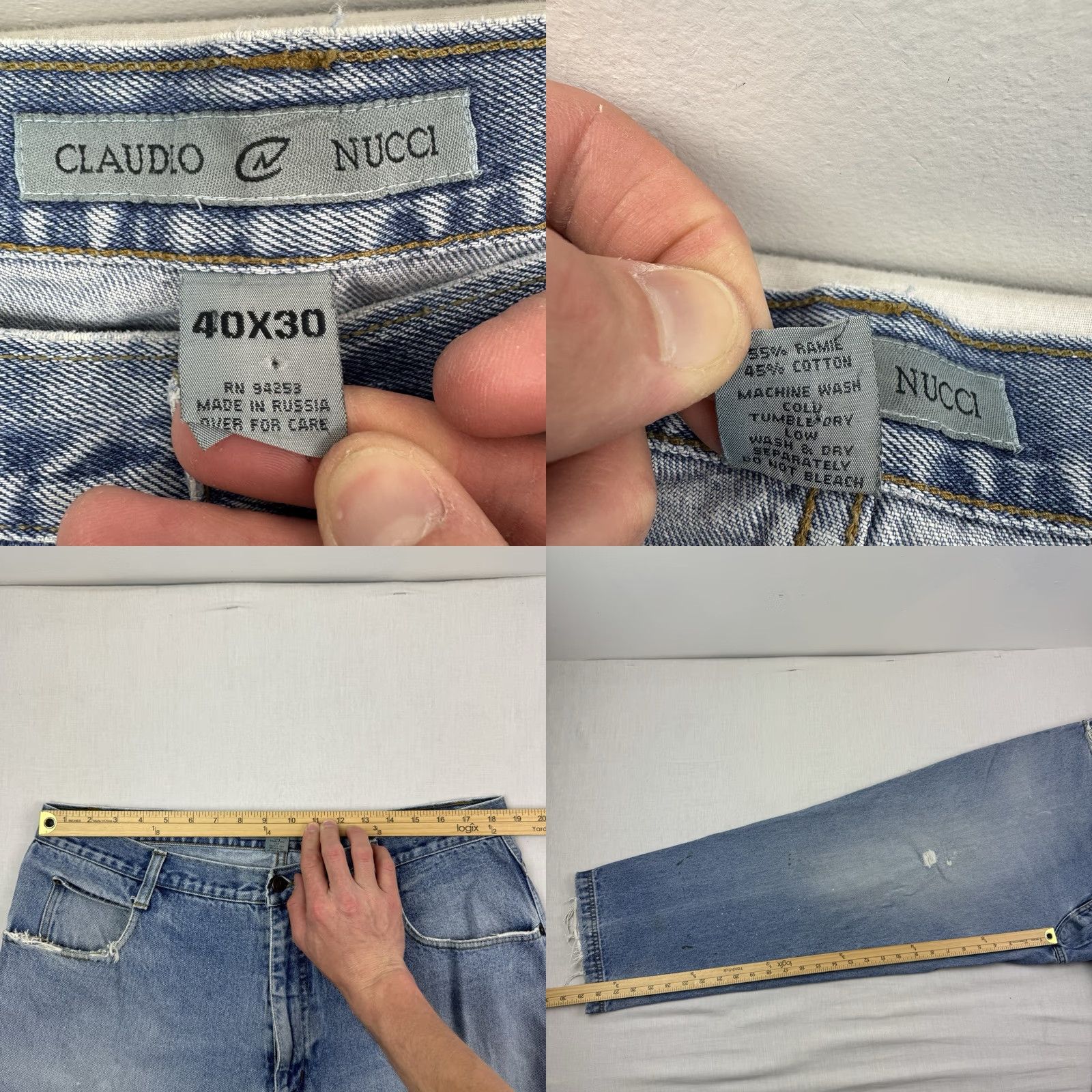 Thrasher VINTAGE Claudio Nucci Jeans Adult 40x30 Blue Cotton Ramie Denim Zip 90s Punk Hipster Tapered Relaxed Mens Size US 40 / EU 56 - 8 Thumbnail