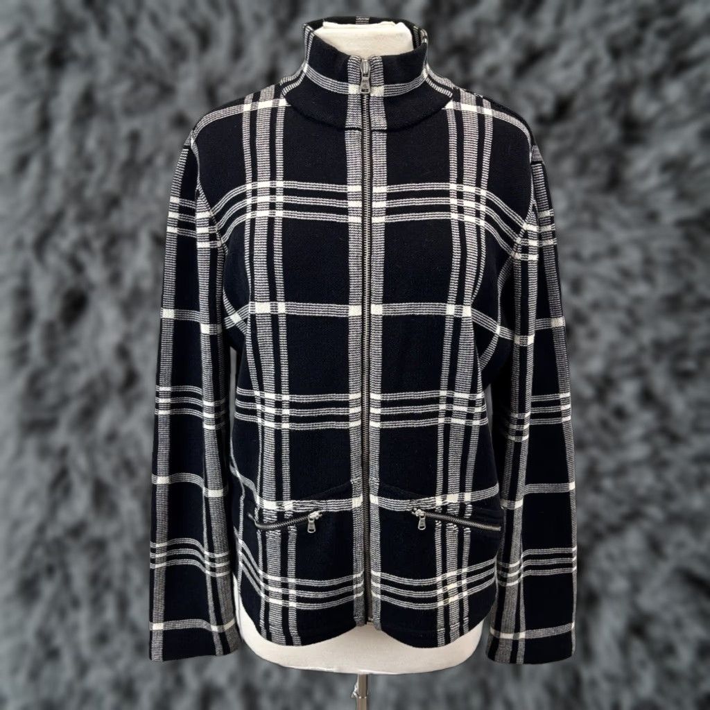 Ralph Lauren Lauren Ralph Lauren Women's Knit Plaid Sweater Jacket XL Black White Full Zip Size XL / US 12-14 / IT 48-50 - 1 Thumbnail