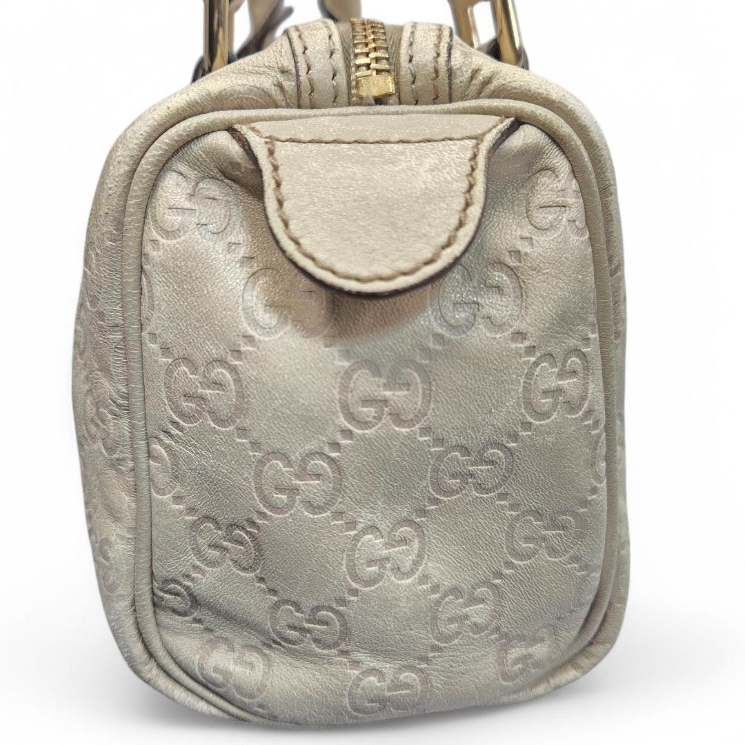 Gucci Gucci - White Leather Mini Boston Handbag Shoulder Bag GG Size ONE SIZE - 4 Thumbnail