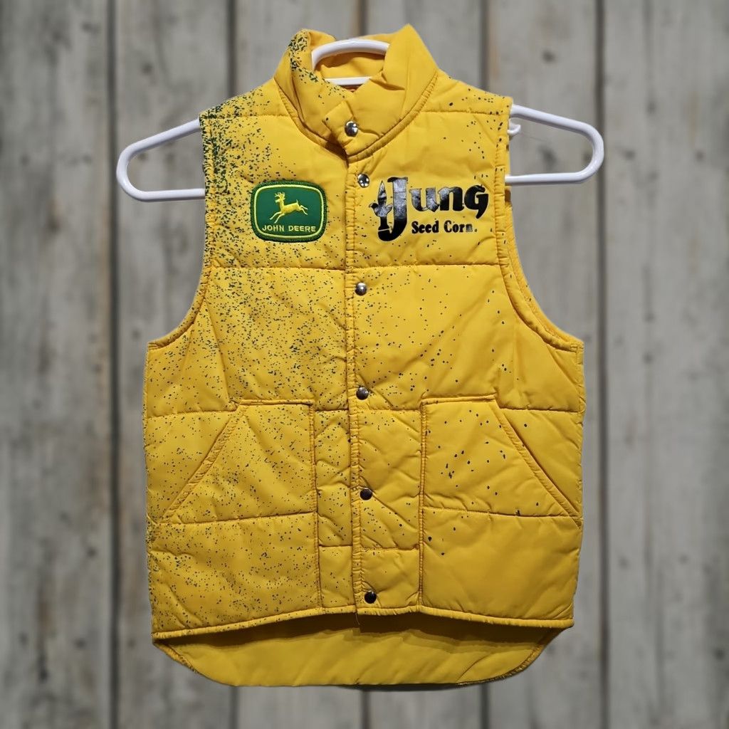 John Deere VINTAGE John Deere Vest Mens S Yellow Nylon Lined Trucker Work Farm Puffy Puffer Trucker Vest Size US S / EU 44-46 / 1 - 1 Thumbnail