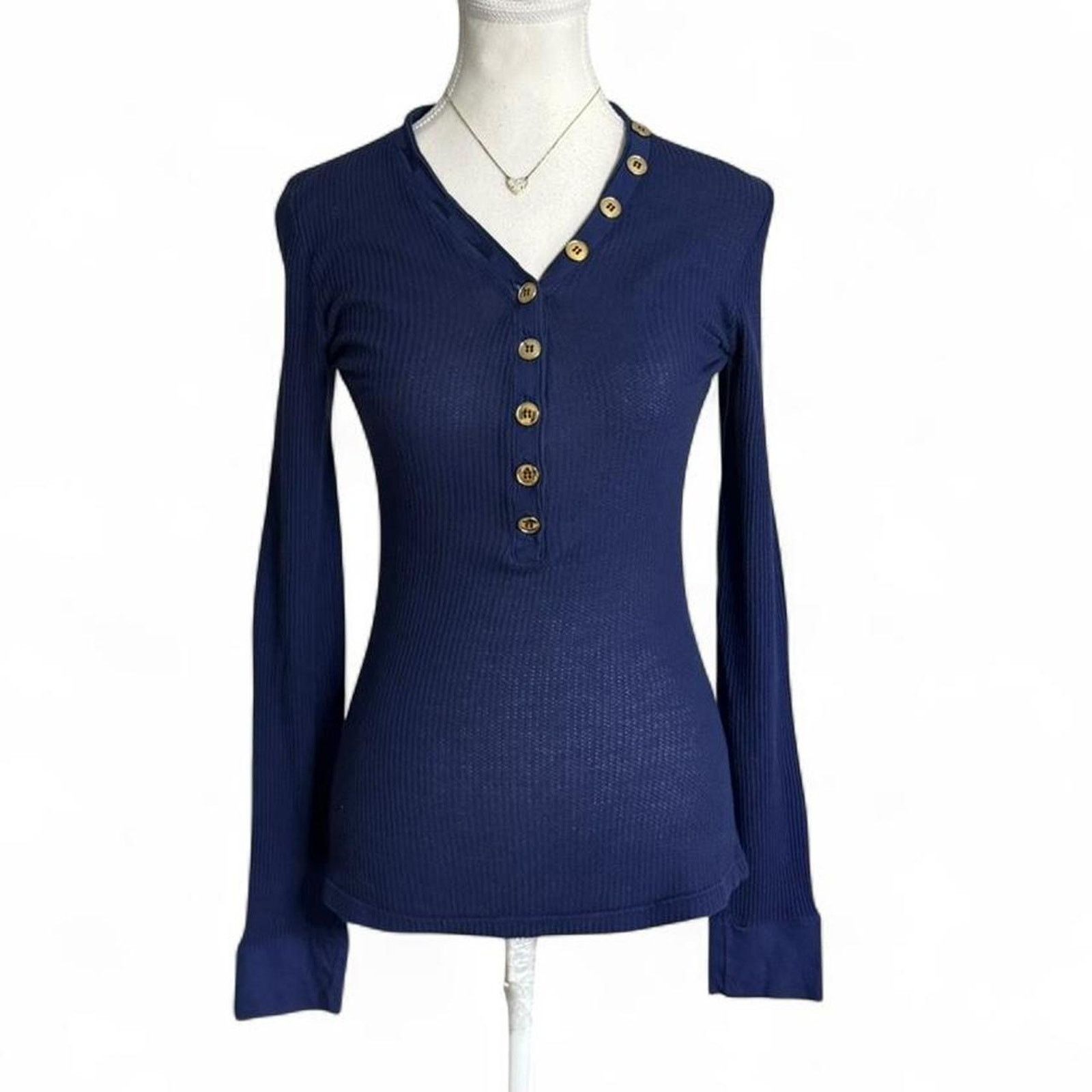 Other Mimi & CoCo Luxury Brand Blue Gold Button Henley Size Small Size S / US 4 / IT 40 - 1 Thumbnail