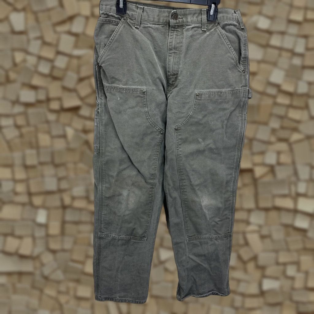 VINTAGE Carhartt Pants Men 34x32 Green Canvas 5-Pocket Dungaree Double Knee Workwear Casual 90s Grunge Mens