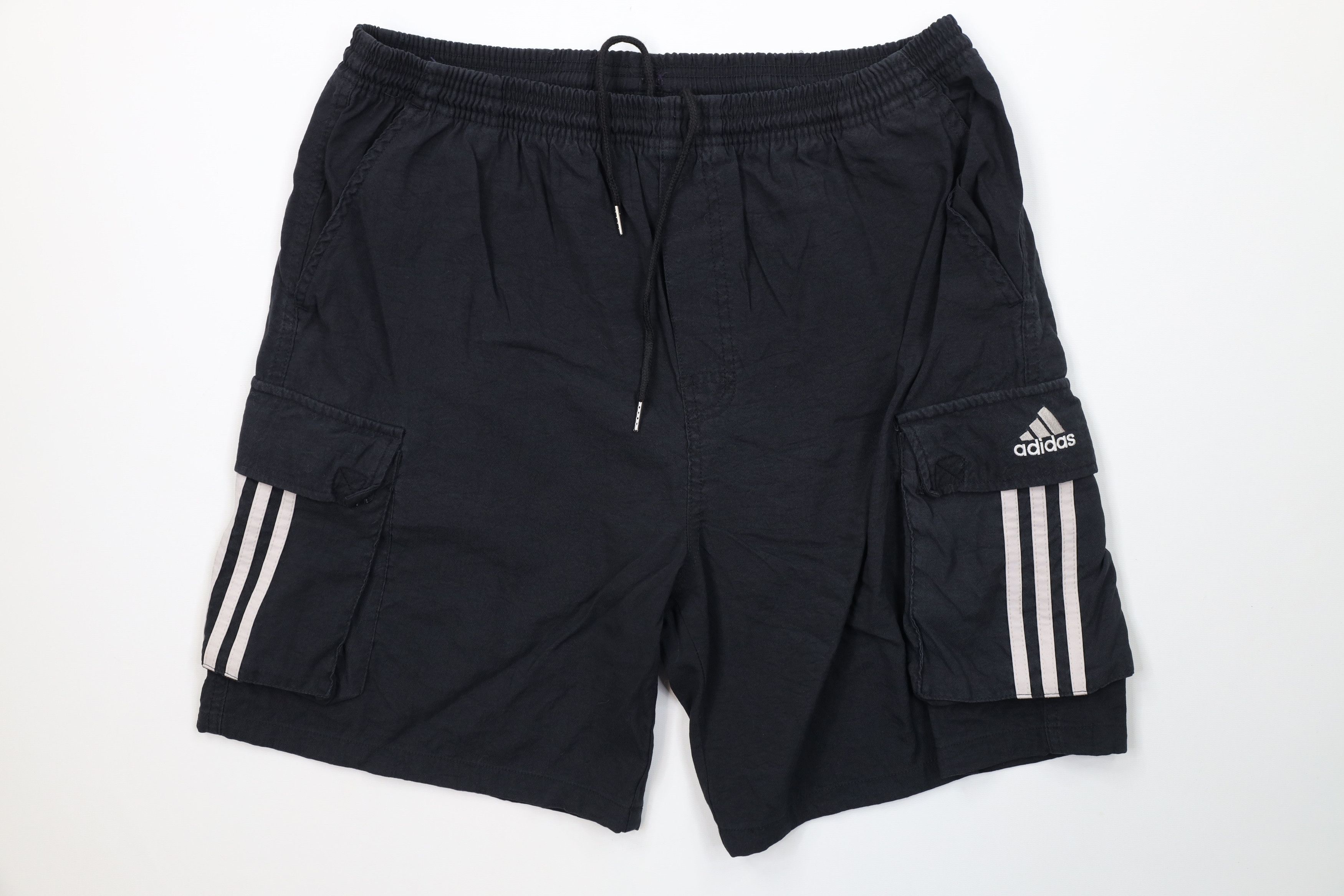 Adidas Vintage 90s Adidas Striped Cargo Shorts Black Polyester Size US 36 / EU 52 - 1 Thumbnail