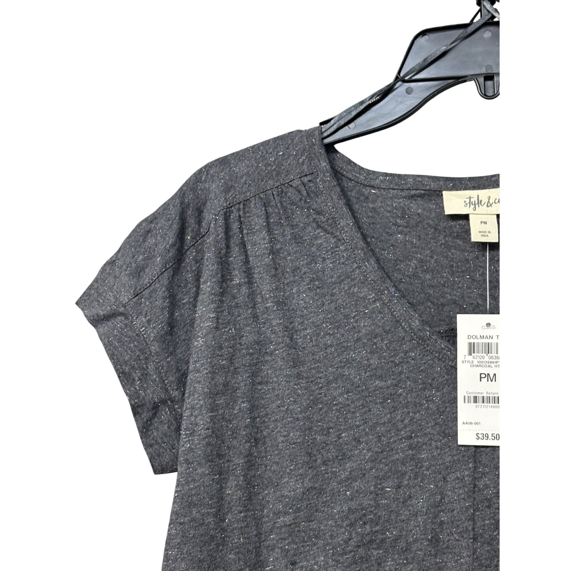 Style & Co Style & Co Petite Heathered Dolman Top, Charcoal Heather, PM Size ONE SIZE - 10 Thumbnail