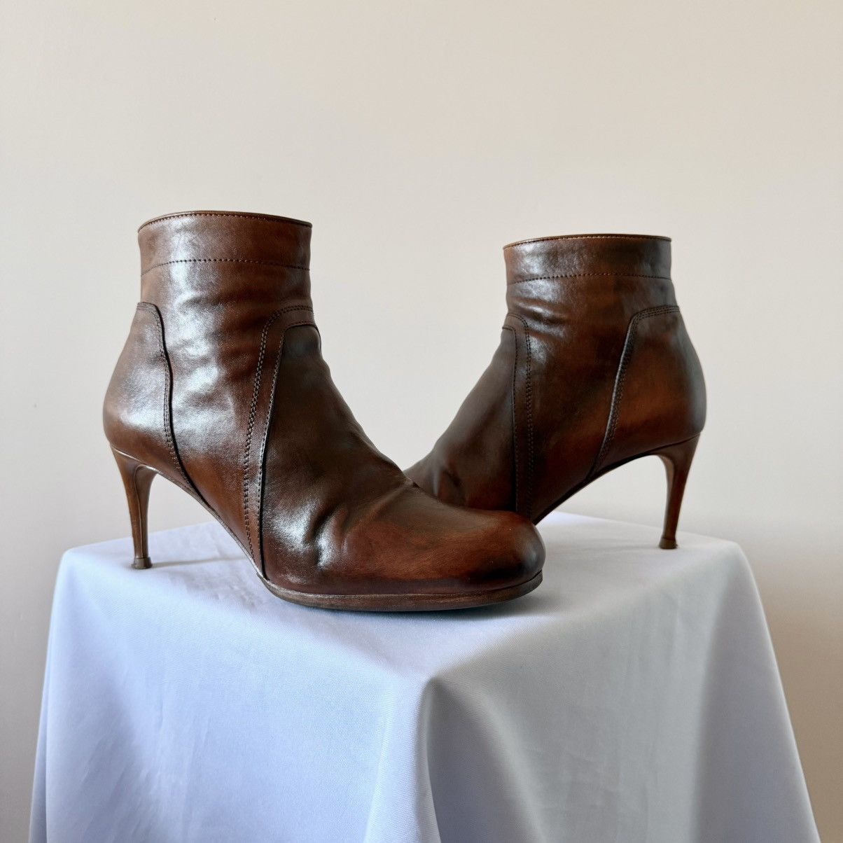 Rick Owens Rick Owens Stiletto Blood Brown Leather Zip Heels Boots Size US 10 / IT 40 - 1 Thumbnail