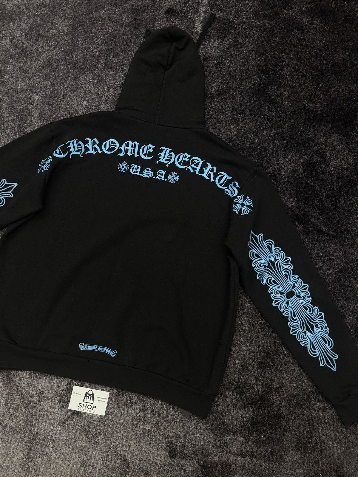BRAND NEW CHROME HEARTS LIGHT BLUE GLITTER FNF HOODIE