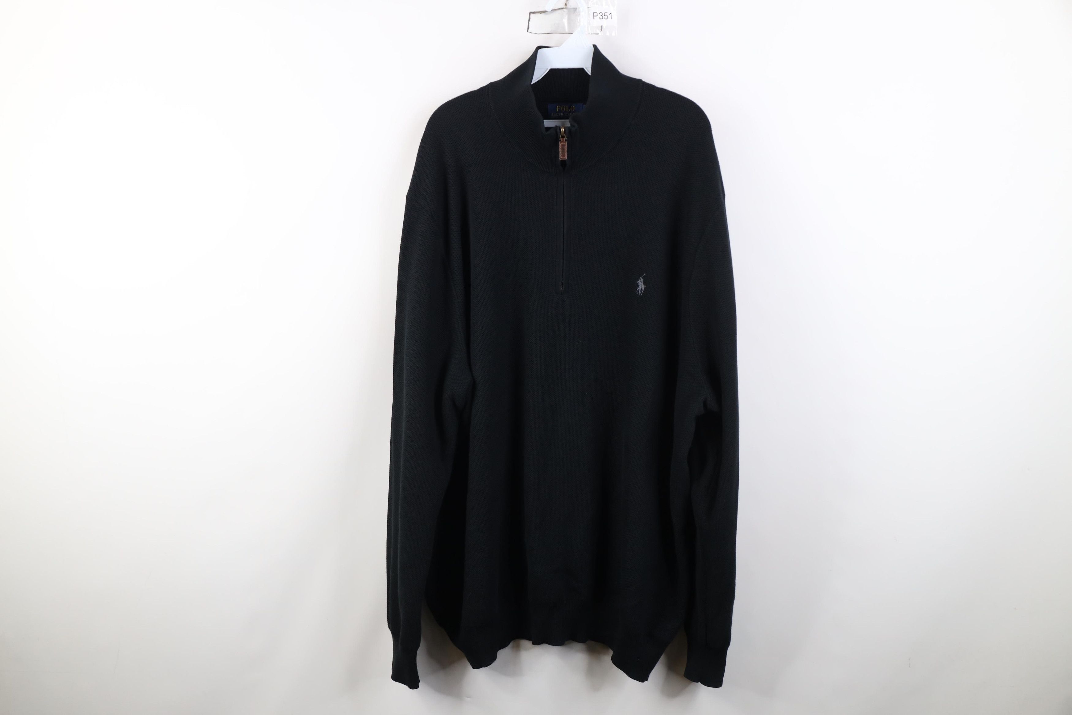 Polo Ralph Lauren Ralph Lauren Thermal Knit 1/4 Zip Pullover Sweater Black Size US XXL / EU 58 / 5 - 1 Thumbnail