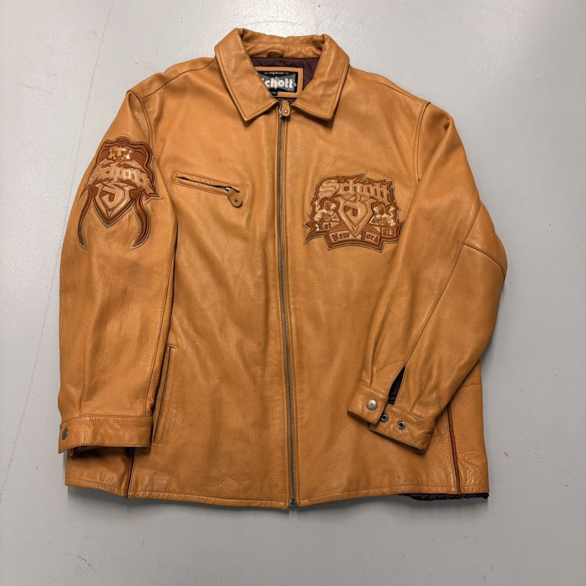 Schott Vintage Schott NYC Embroidered Leather Jacket - 4XL Size US XXL / EU 58 / 5 - 2 Thumbnail
