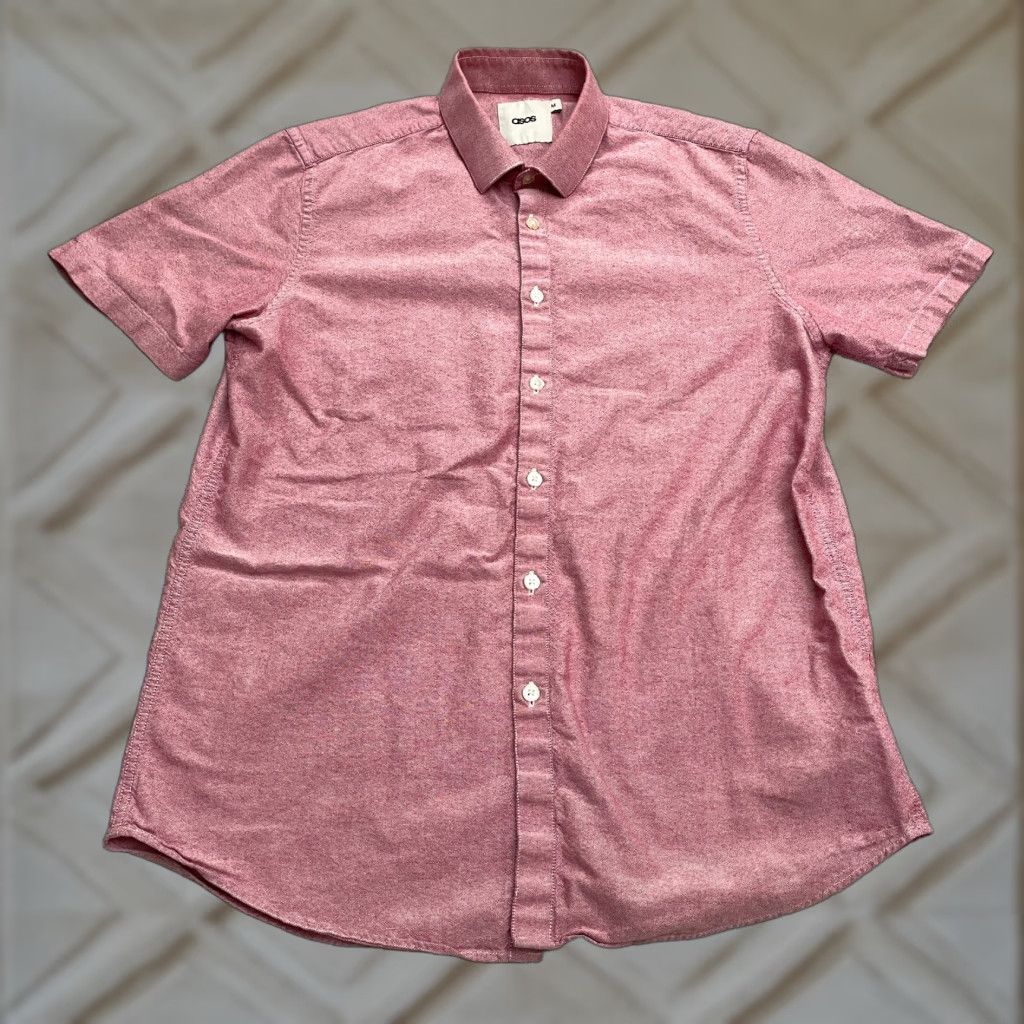 Asos VINTAGE ASOS Men's Button-Down Shirt Short Sleeve Casual Preppy Cotton Red M Size US M / EU 48-50 / 2 - 1 Thumbnail