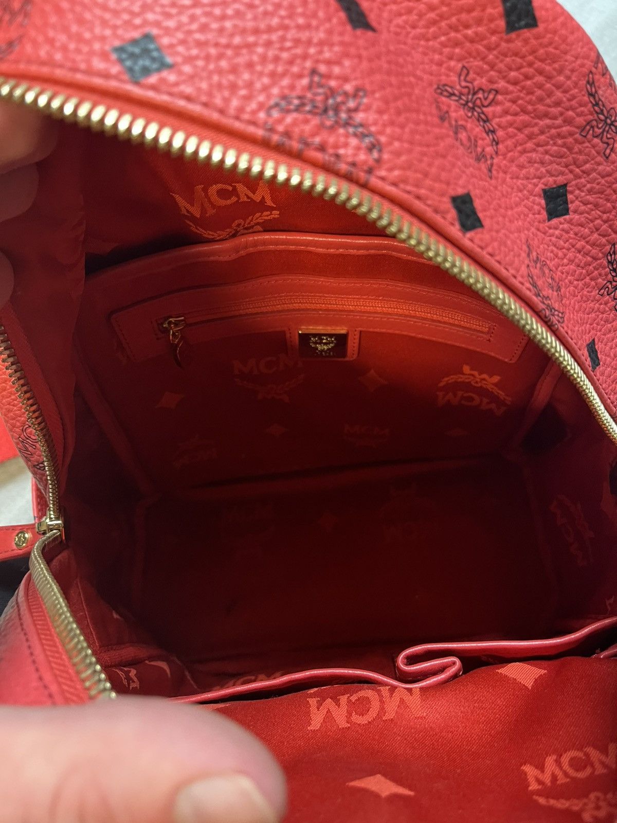 MCM MCM Red/Watermelon Colour Logo Monogram Backpack Size ONE SIZE - 7 Thumbnail