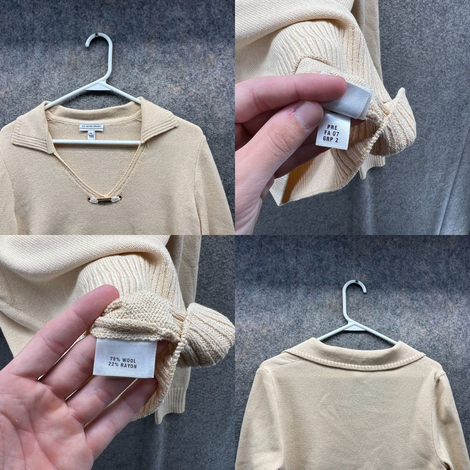 St. John VINTAGE St John Sport Sweater Women Small Beige Fleece Wool Rayon Tan Long Sleeve USA Size S / US 4 / IT 40 - 8 Thumbnail